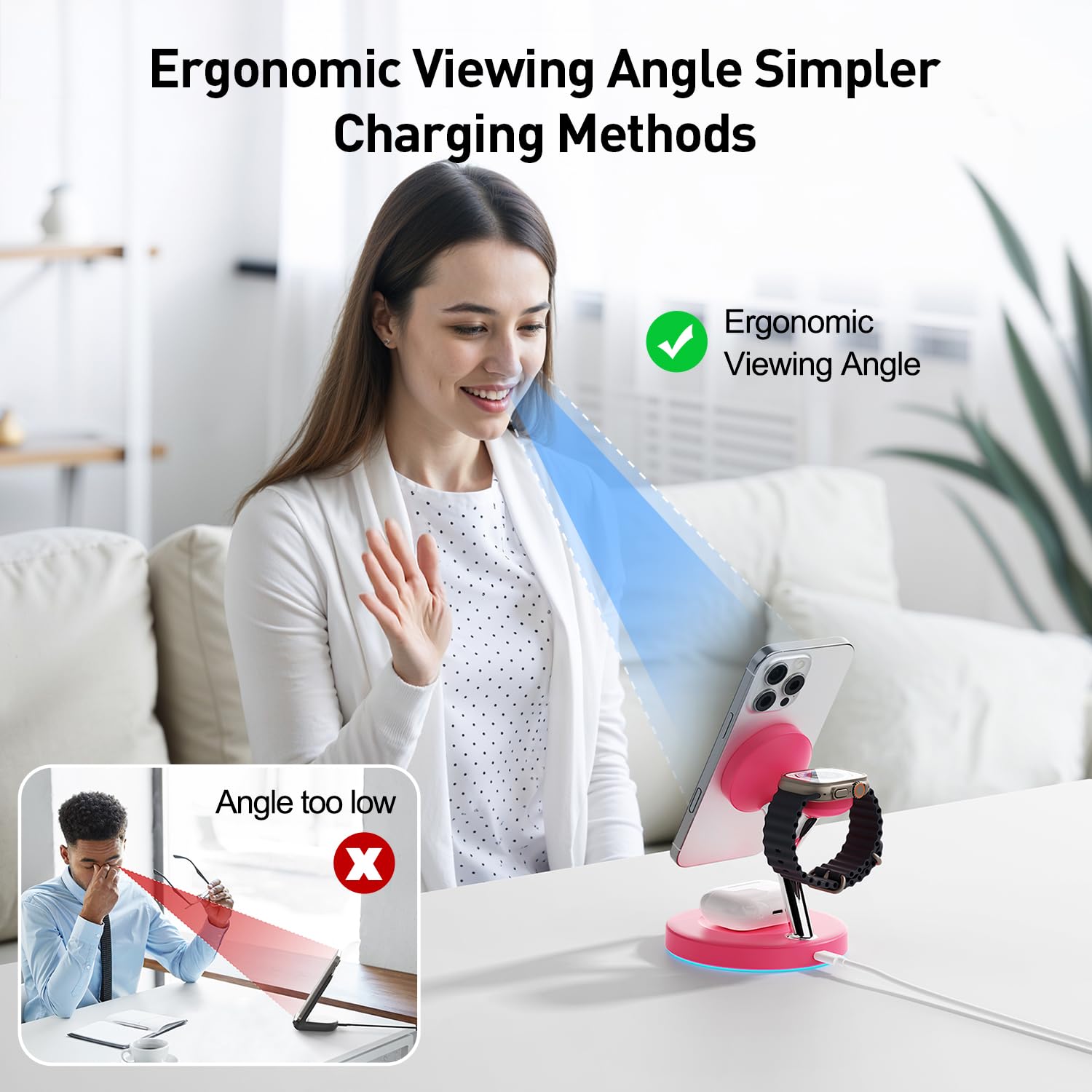 3 in 1 Mag-Safe Wireless Charger Stand for iPhone Apple Watch AirPods