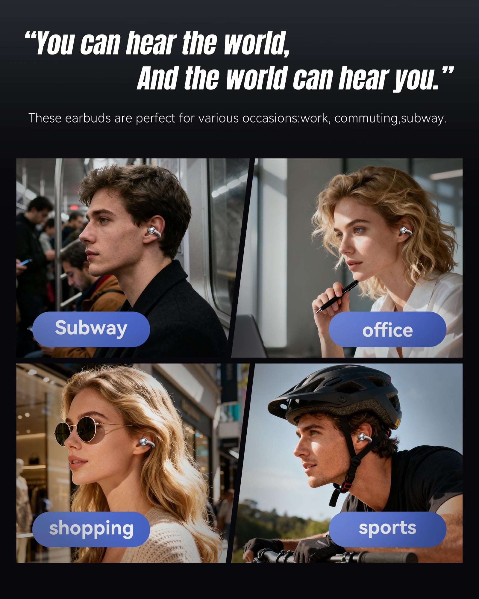 King Lucky Clip-On Earbuds Gen 3, Open-Ear Wireless Bluetooth 6.0 Headphones with Mic, Secure Fit for Small Ears & Glasses Wearers, 50H Playtime, LED Digital Display, ENC, IPX5 Waterproof (Purple)