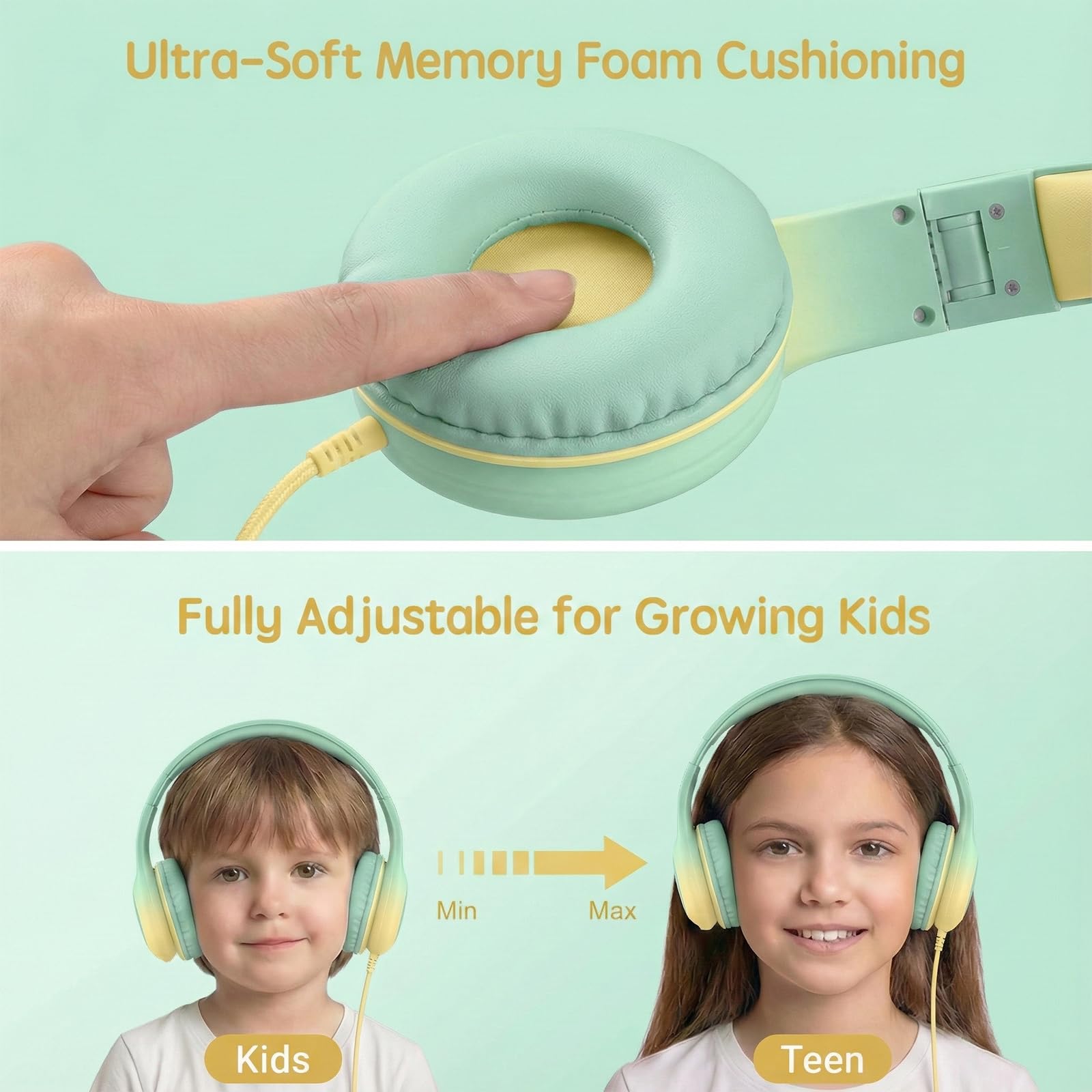 ADOOPE Wired Kids Headphones with USB C Plug, 85dB Safe Volume, Adjustable Headband, Tangle-Free Cord Headphones for School, Tablet, Travel (Light Purple & Pink, Without Microphone)