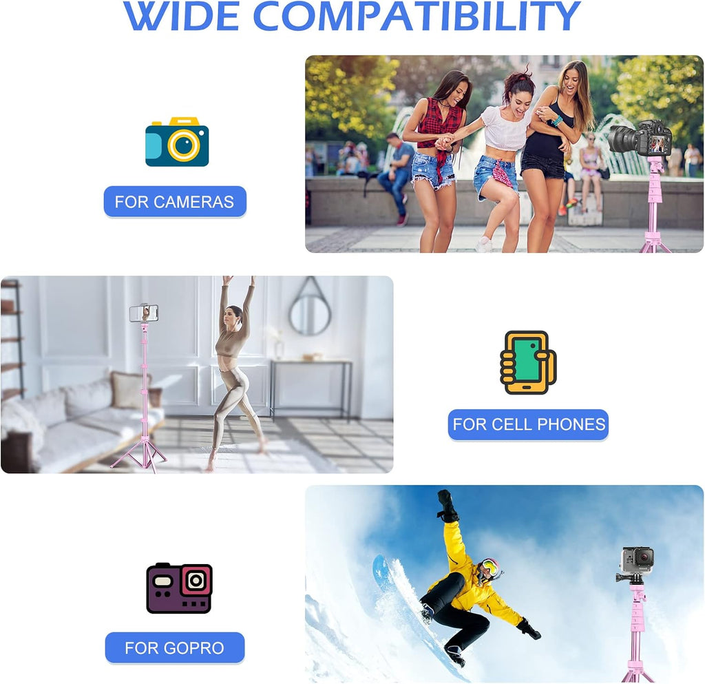 SENSYNE 72" Phone Tripod & Selfie Stick, Extendable Cell Phone Tripod Stand with Wireless Remote and Phone Holder, Compatible with iPhone Android Phone, Camera, Pink