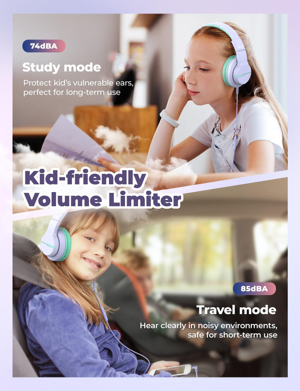 iClever HS19 Kids Headphones for School, Over-Ear for Toddler Boys Girls