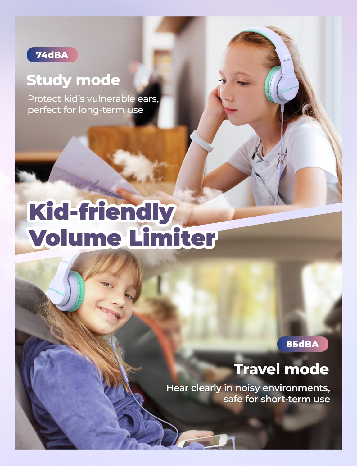 iClever HS19 Kids Headphones for School, Over-Ear for Toddler Boys Girls