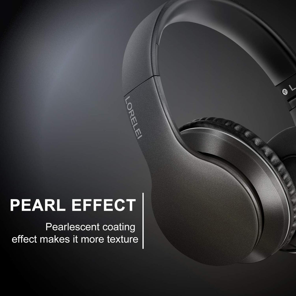 LORELEI X6 Over-Ear Wired Stereo Bass Headphones with Microphone, Lightweight, Foldable & Portable with 1.45M No-Tangle for Smartphone, Tablet, MP3/4, Space Black