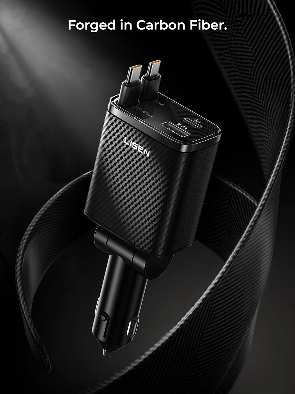 LISEN 72W Retractable Car Charger Ultra-Compact USBC Fast Car Charger