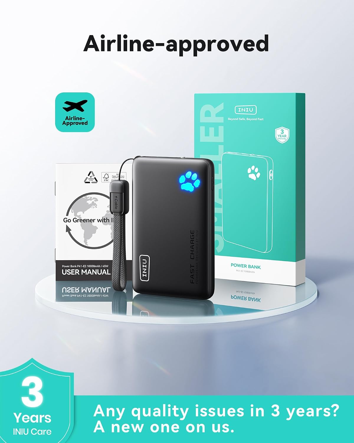 INIU 10000mAh 45W Fast Charging Portable Charger, Smaller Travel Power Bank