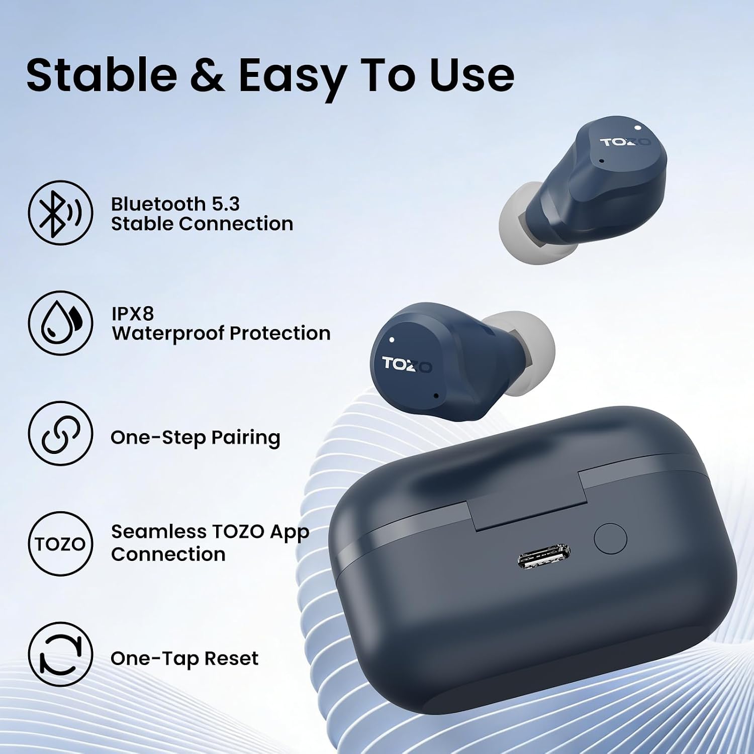 TOZO NC9 Hybrid Active Noise Cancelling Wireless Earbuds, 60H, LED Display
