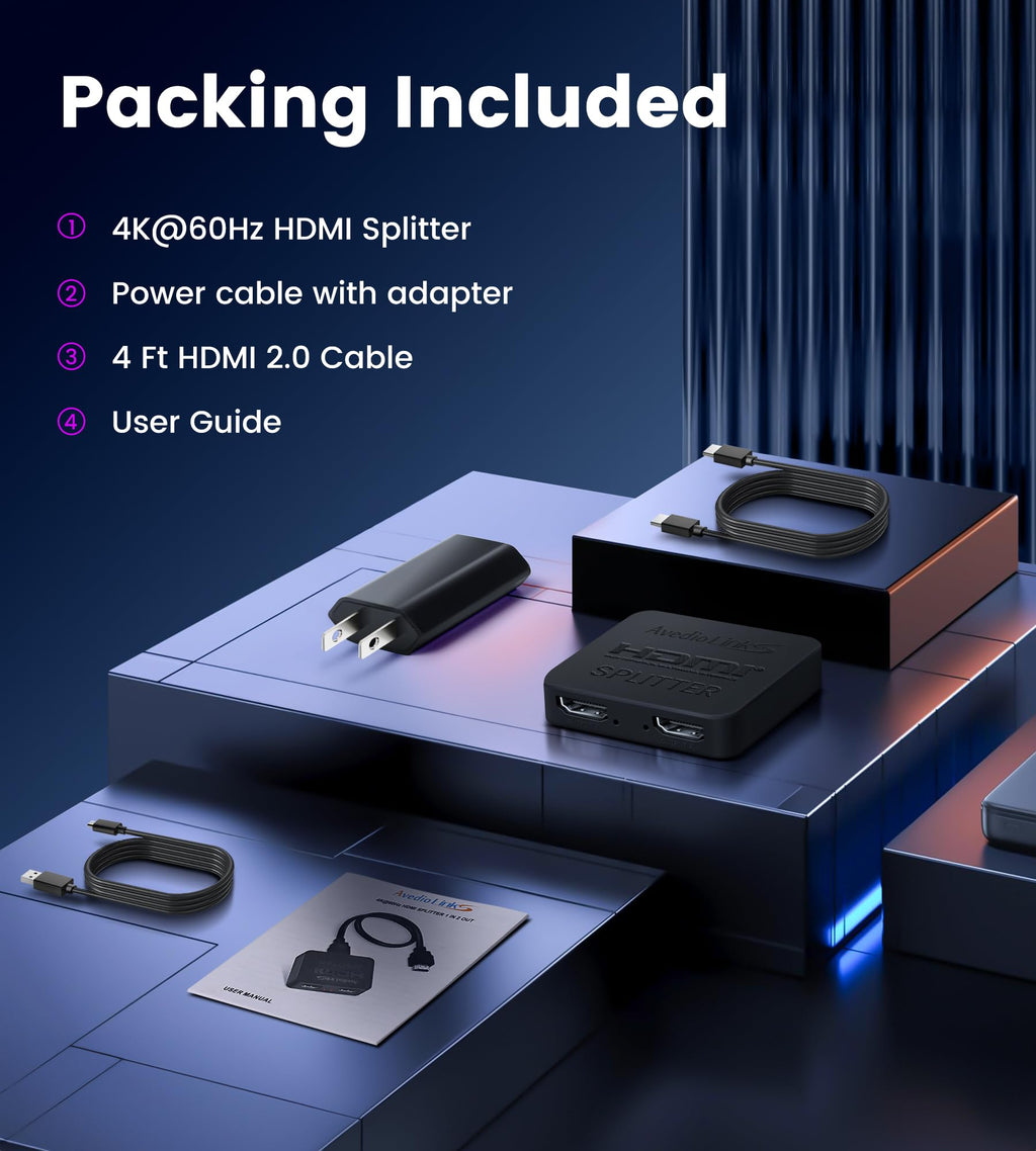 avedio links HDMI Splitter 1 in 2 Out [with 4 Ft Hdmi Cable], Mirror Only