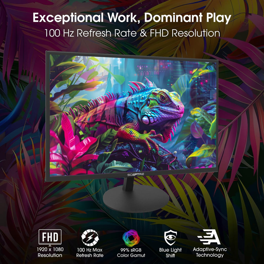 Sceptre 27-inch Prime Gaming Monitor 100Hz 1ms DisplayPort HDMI x2 100% sRGB AMD FreeSync Build-in Speakers, Eye Care Frameless Machine Black 2025 (E275W-FW100T Series)