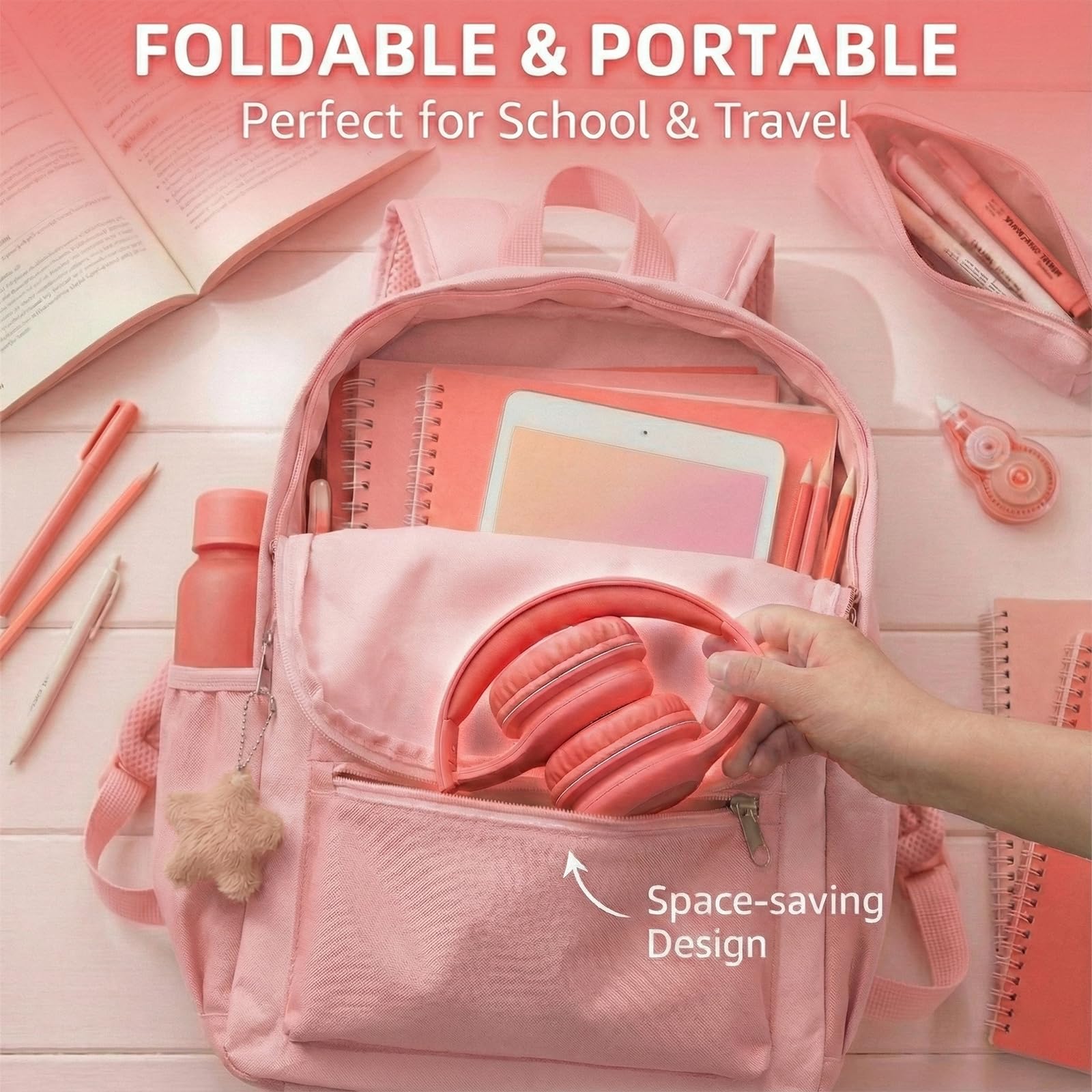 ADOOPE Wired Kids Headphones with USB C Plug, 85dB Safe Volume, Adjustable Headband, Tangle-Free Cord Headphones for School, Tablet, Travel (Light Purple & Pink, Without Microphone)