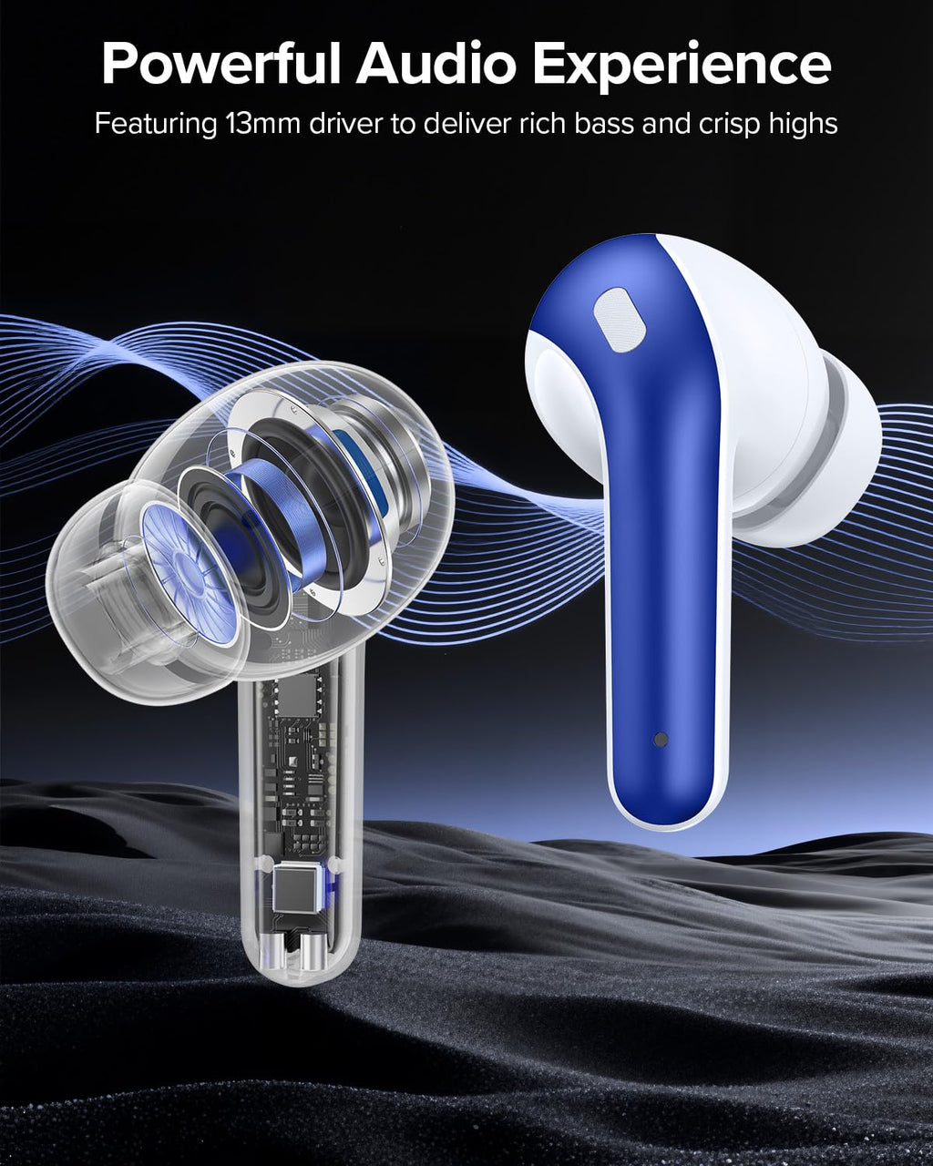 TAGRY Bluetooth Headphones True Wireless Earbuds 60H Playback LED Power Display Earphones with Wireless Charging Case IPX5 Waterproof in-Ear Ear buds with Mic for TV Smart Phone Laptop Computer Sports