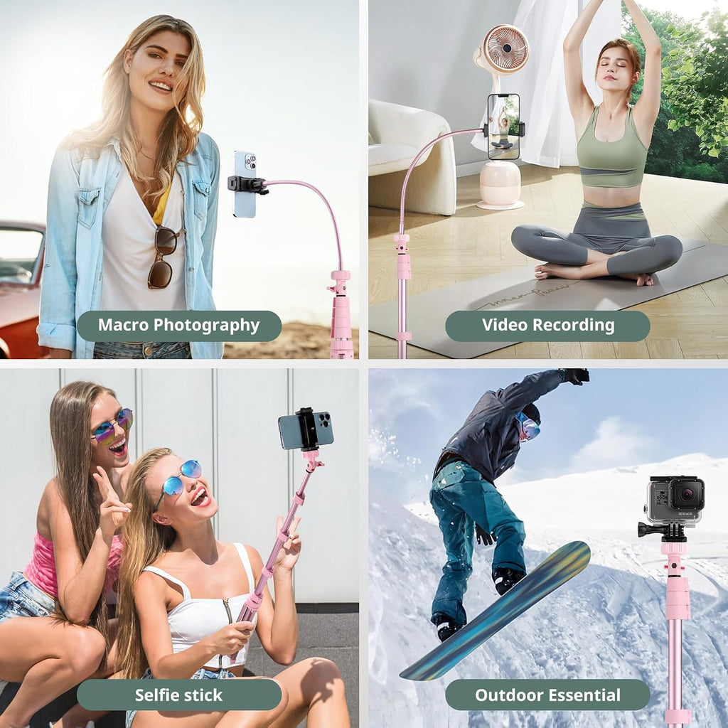 SENSYNE 72" Phone Tripod & Selfie Stick, Extendable Cell Phone Tripod Stand with Wireless Remote and Phone Holder, Compatible with iPhone Android Phone, Camera, Pink