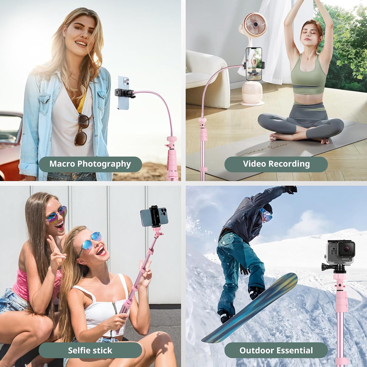 SENSYNE 72" Phone Tripod & Selfie Stick, Extendable Cell Phone Tripod Stand with Wireless Remote and Phone Holder, Compatible with iPhone Android Phone, Camera, Pink