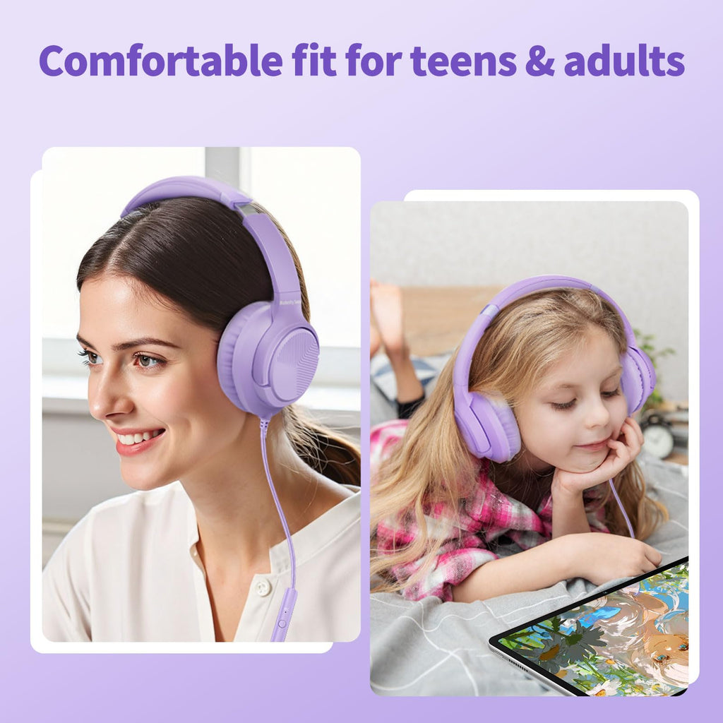 Headphones Wired with Microphone for School, 3.5mm Corded Headphones, Black