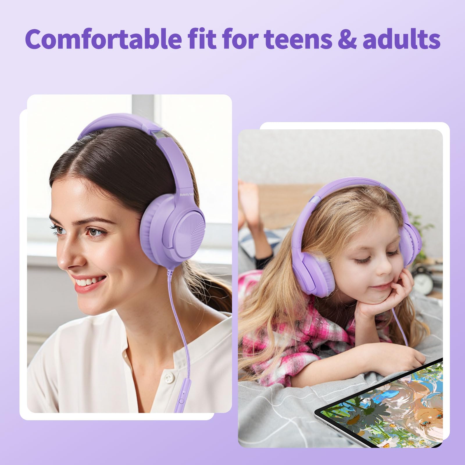 Headphones Wired with Microphone for School, 3.5mm Corded Headphones, Black