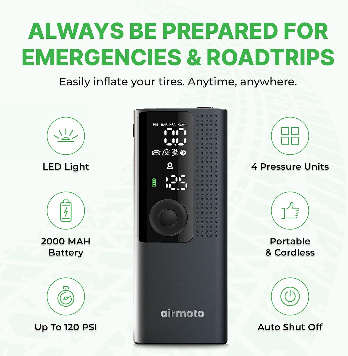 Airmoto Tire Inflator Portable Air Compressor for Cars, Bikes and Bicycles