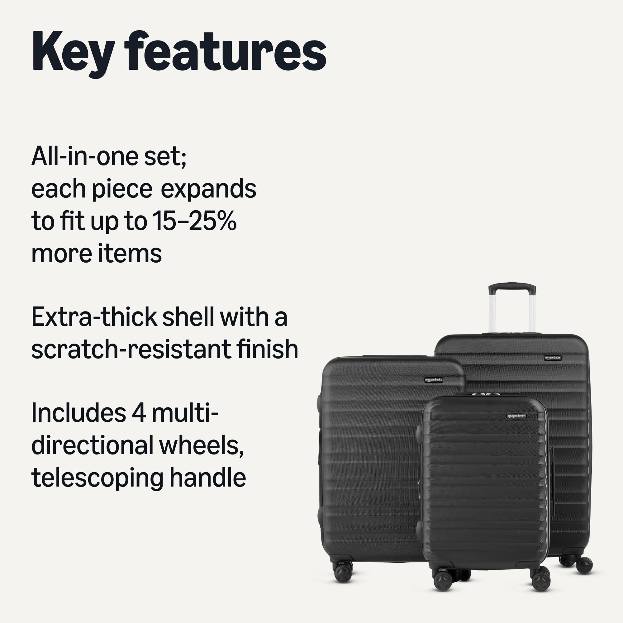 Amazon Basics 30" Hardside Large Checked Luggage, Hardshell Suitcase With Four Multi-directional Wheels, Expandable For Up to 15% More Space, Scratch-Resistant Shell, Black