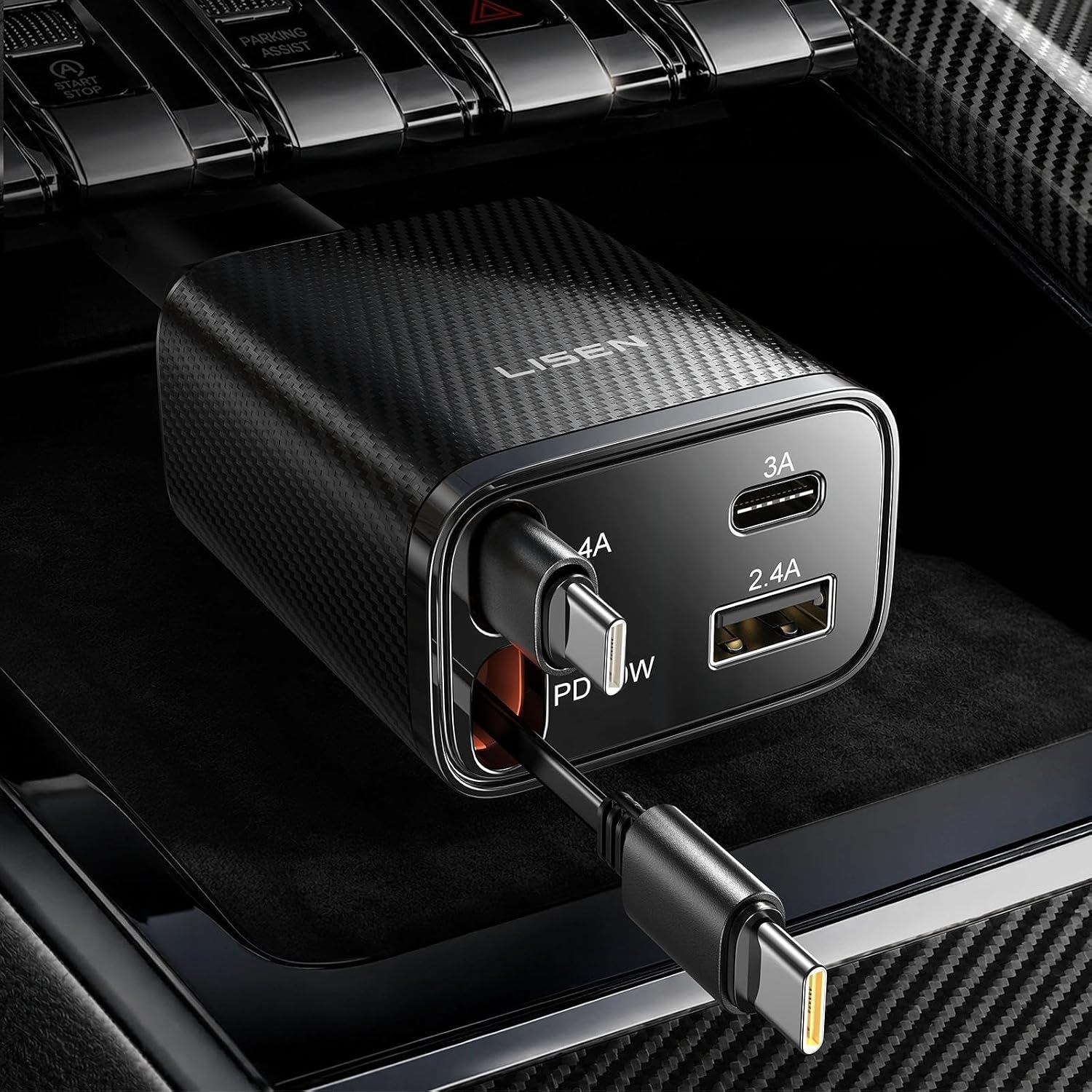 LISEN 72W Retractable Car Charger Ultra-Compact USBC Fast Car Charger