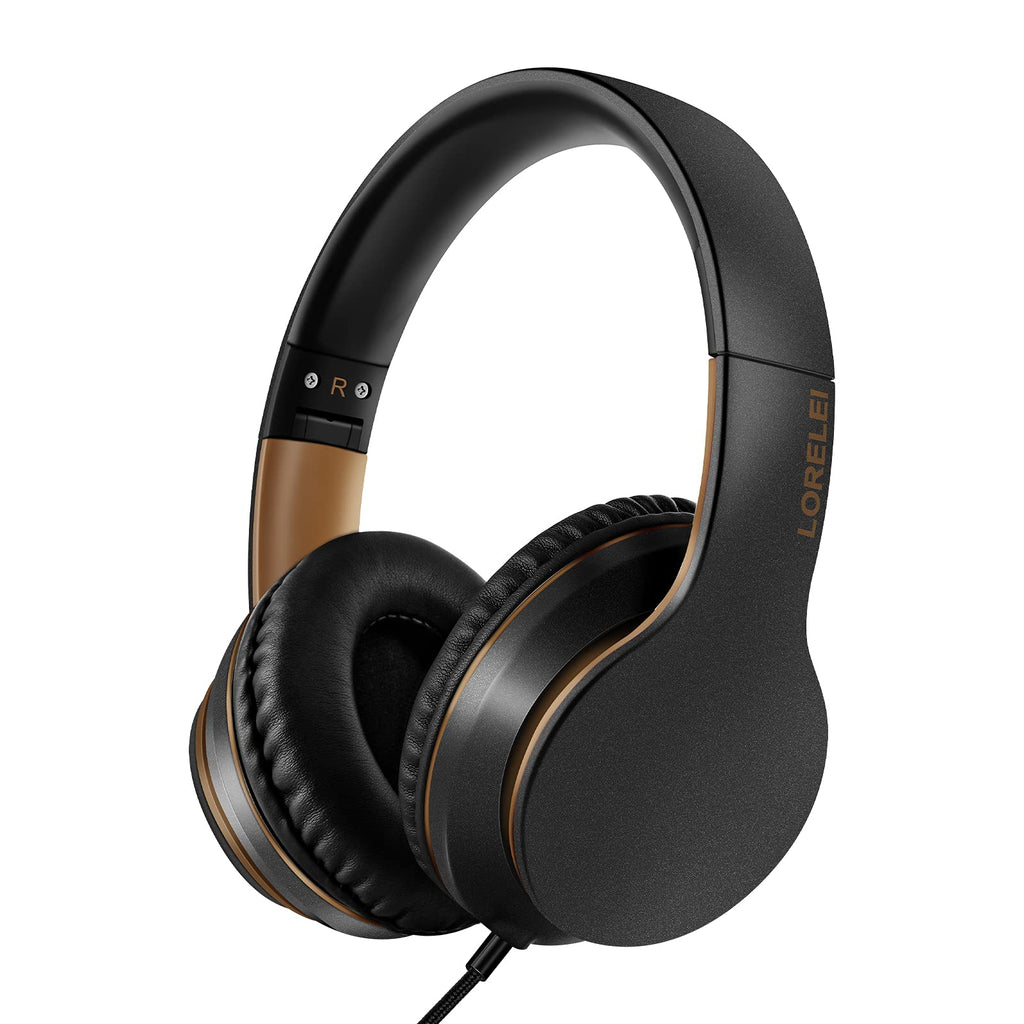 LORELEI X6 Over-Ear Wired Stereo Bass Headphones with Microphone, Lightweight, Foldable & Portable with 1.45M No-Tangle for Smartphone, Tablet, MP3/4, Space Black