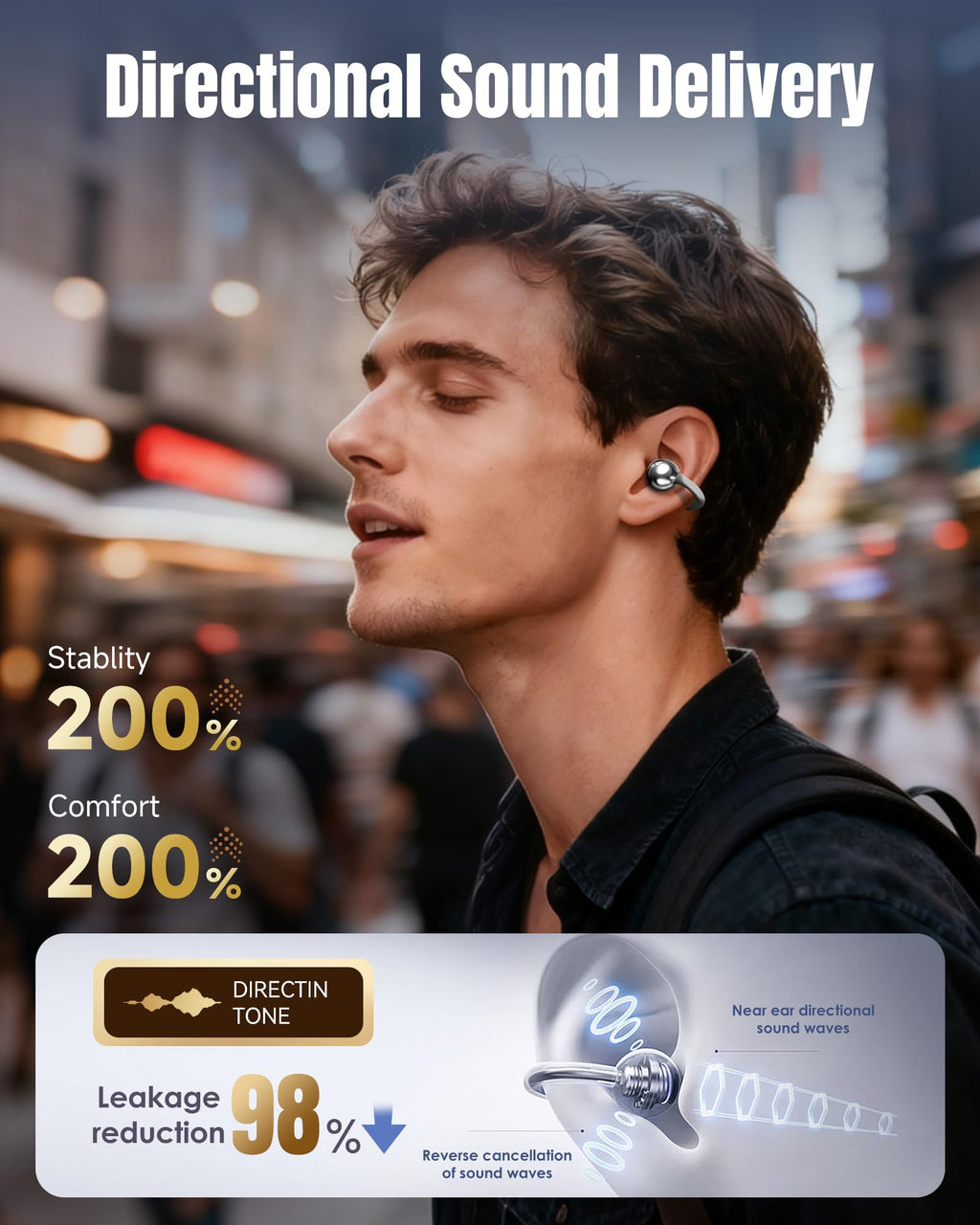 King Lucky Clip-On Earbuds Gen 3, Open-Ear Wireless Bluetooth 6.0 Headphones with Mic, Secure Fit for Small Ears & Glasses Wearers, 50H Playtime, LED Digital Display, ENC, IPX5 Waterproof (Purple)
