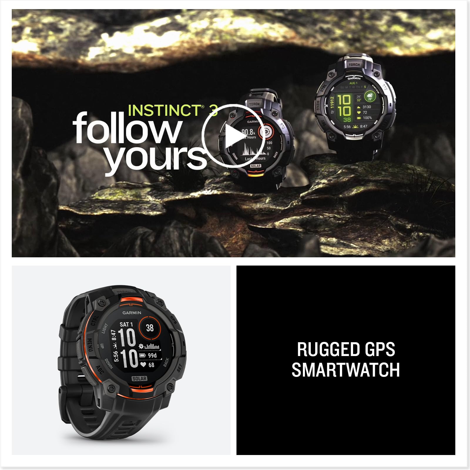 Garmin Instinct® 3 Tactical, Solar, 45mm, Black