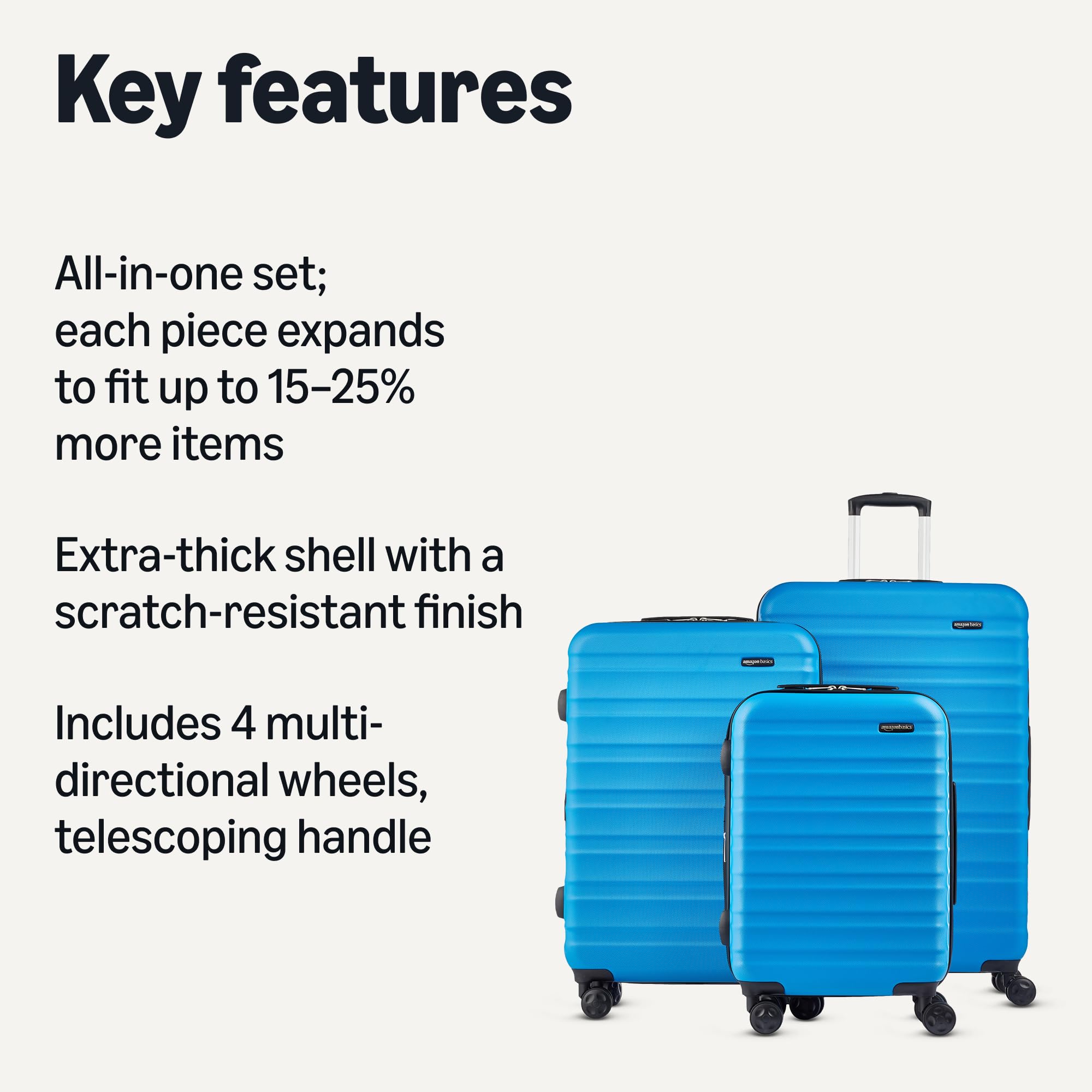 Amazon Basics 30" Hardside Large Checked Luggage, Hardshell Suitcase With Four Multi-directional Wheels, Expandable For Up to 15% More Space, Scratch-Resistant Shell, Black