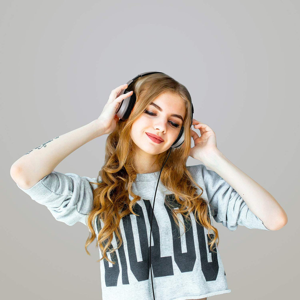 LORELEI X6 Over-Ear Wired Stereo Bass Headphones with Microphone, Lightweight, Foldable & Portable with 1.45M No-Tangle for Smartphone, Tablet, MP3/4, Space Black