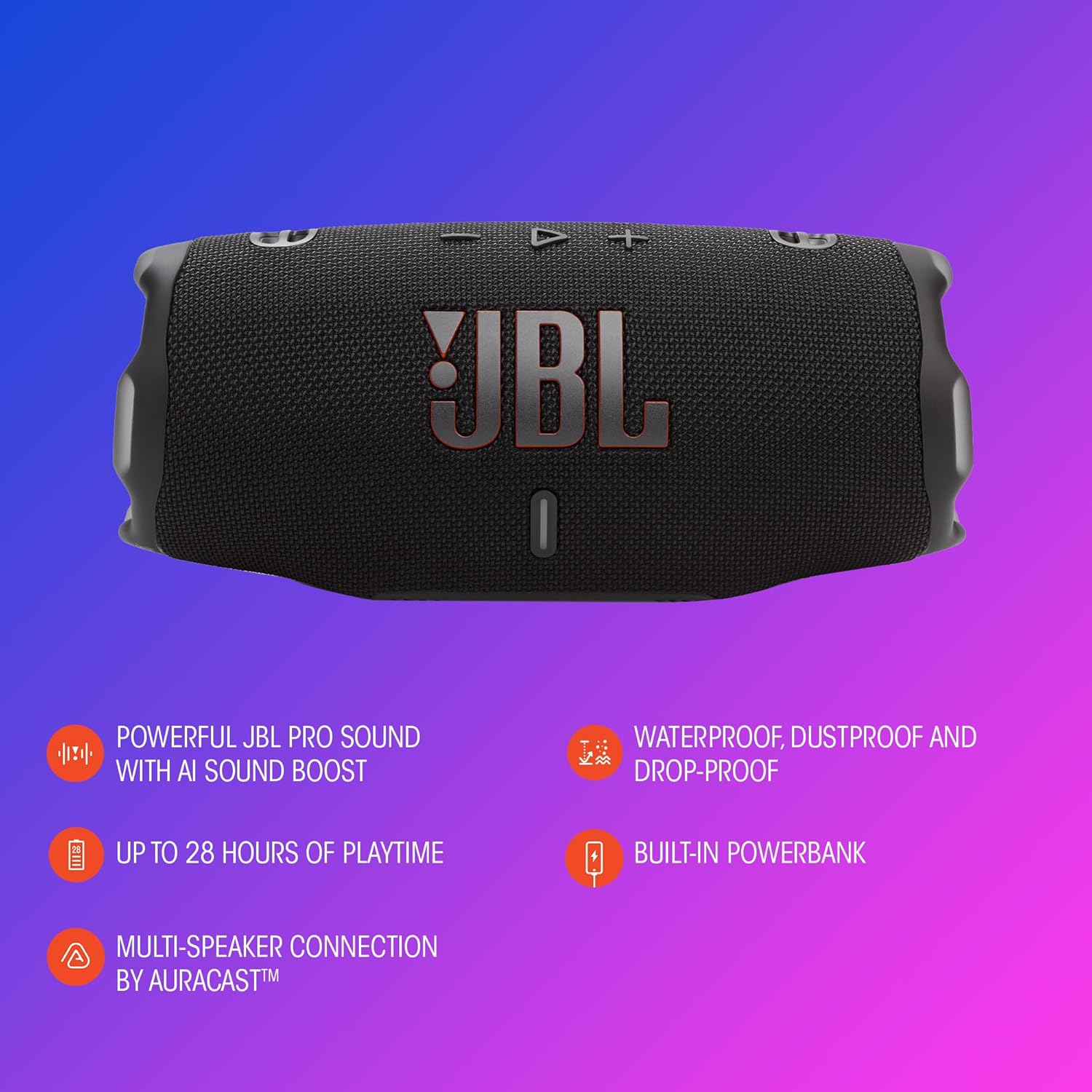 JBL Charge 6 Portable Bluetooth Speaker, Waterproof, Drop-Proof - Blue