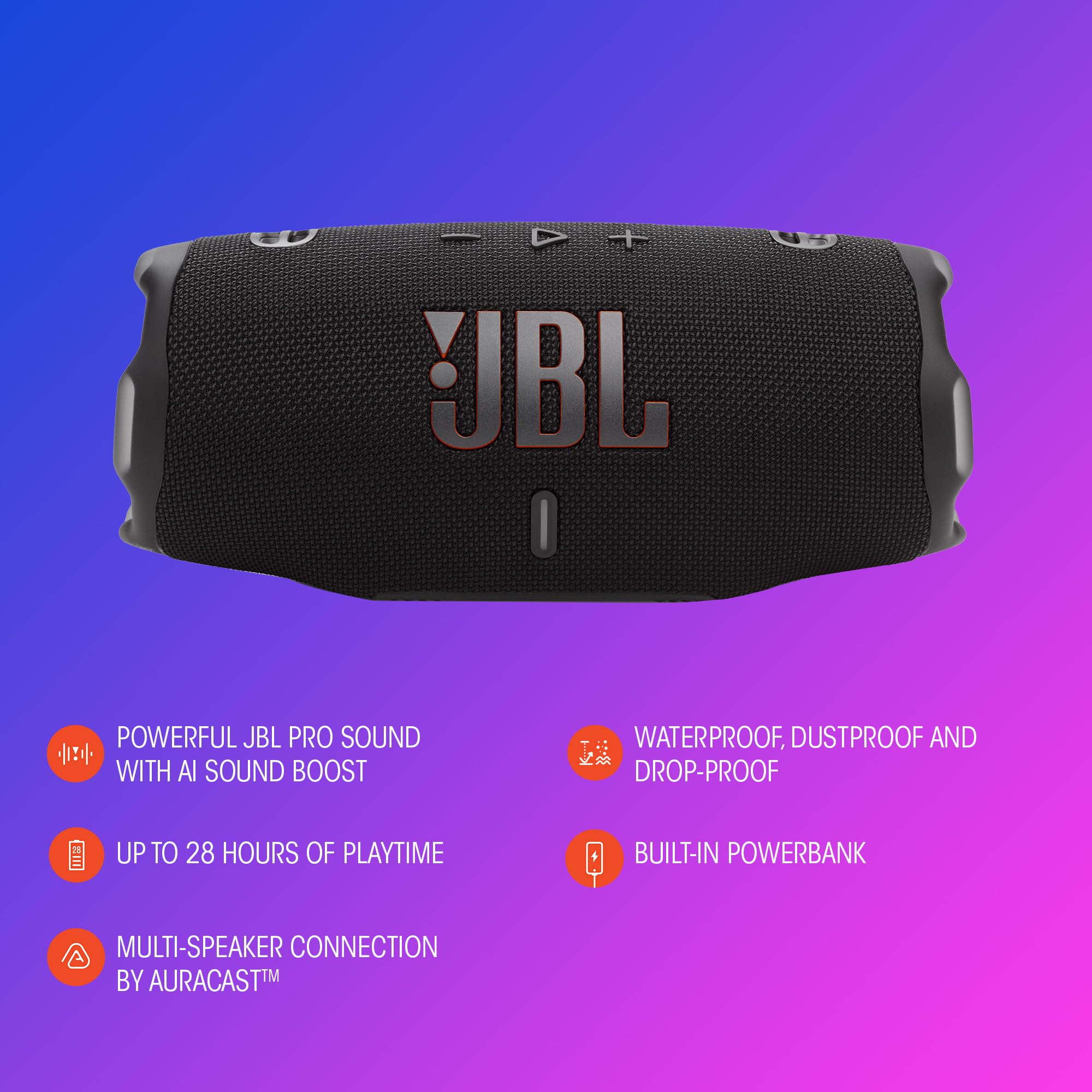 JBL Charge 6 Portable Bluetooth Speaker, Waterproof, Drop-Proof - Blue