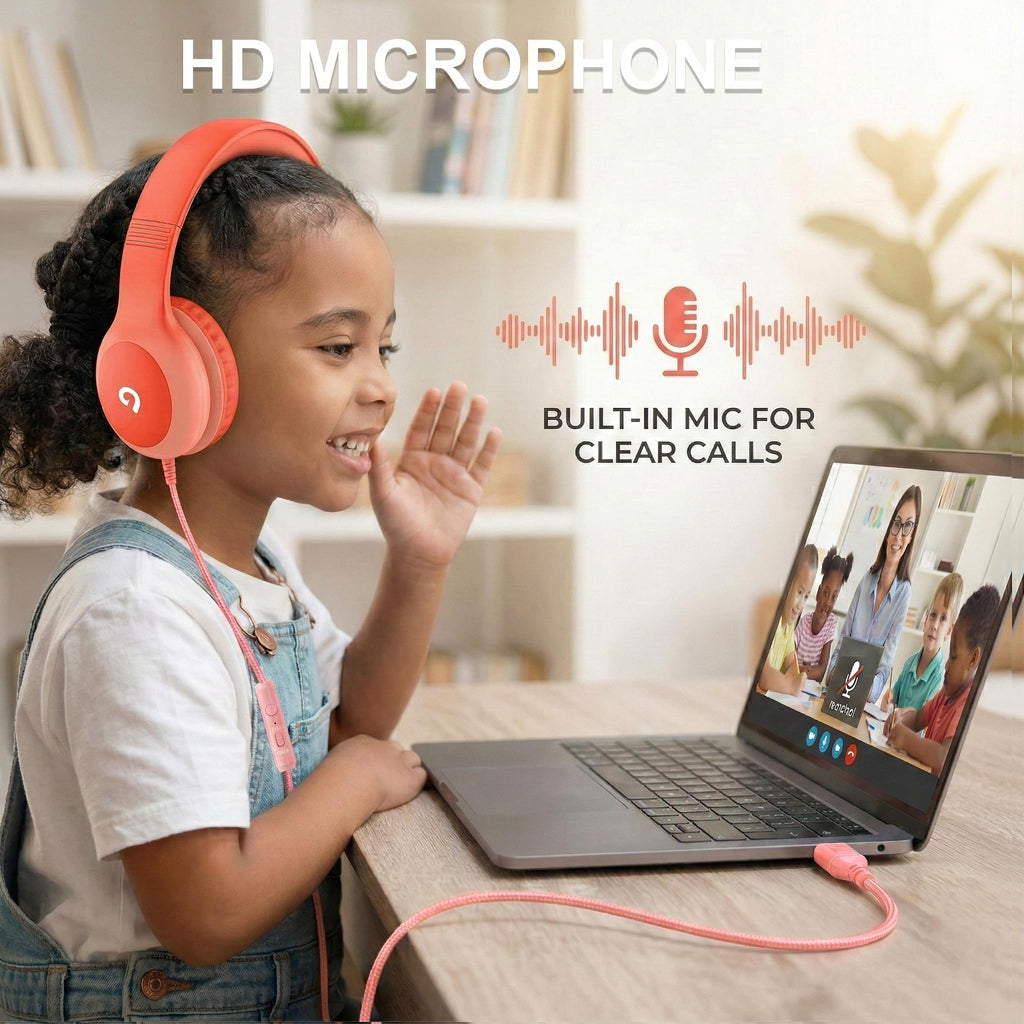 ADOOPE Wired Kids Headphones with USB C Plug, 85dB Safe Volume, Adjustable Headband, Tangle-Free Cord Headphones for School, Tablet, Travel (Light Purple & Pink, Without Microphone)