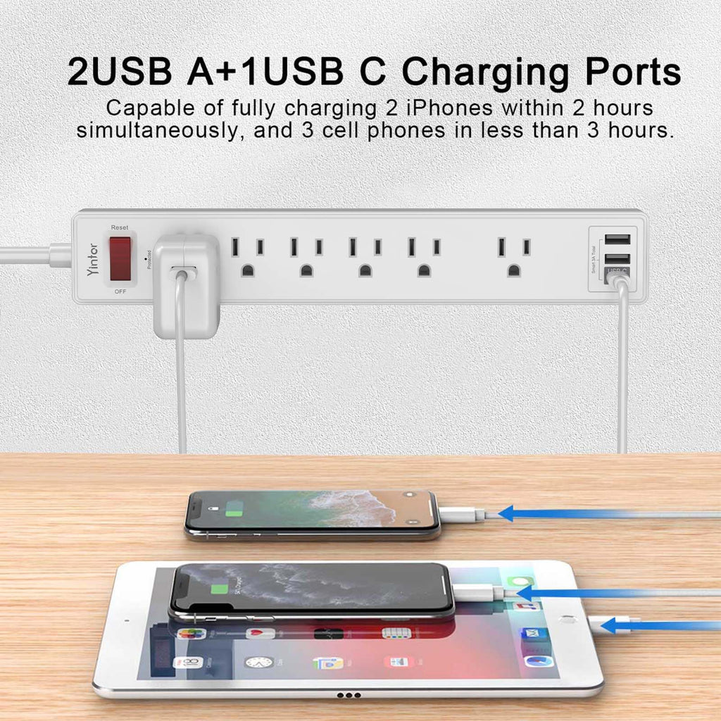 Yintar 6Ft Surge Protector Power Strip with 6 Outlets & 3 USB Ports, Black