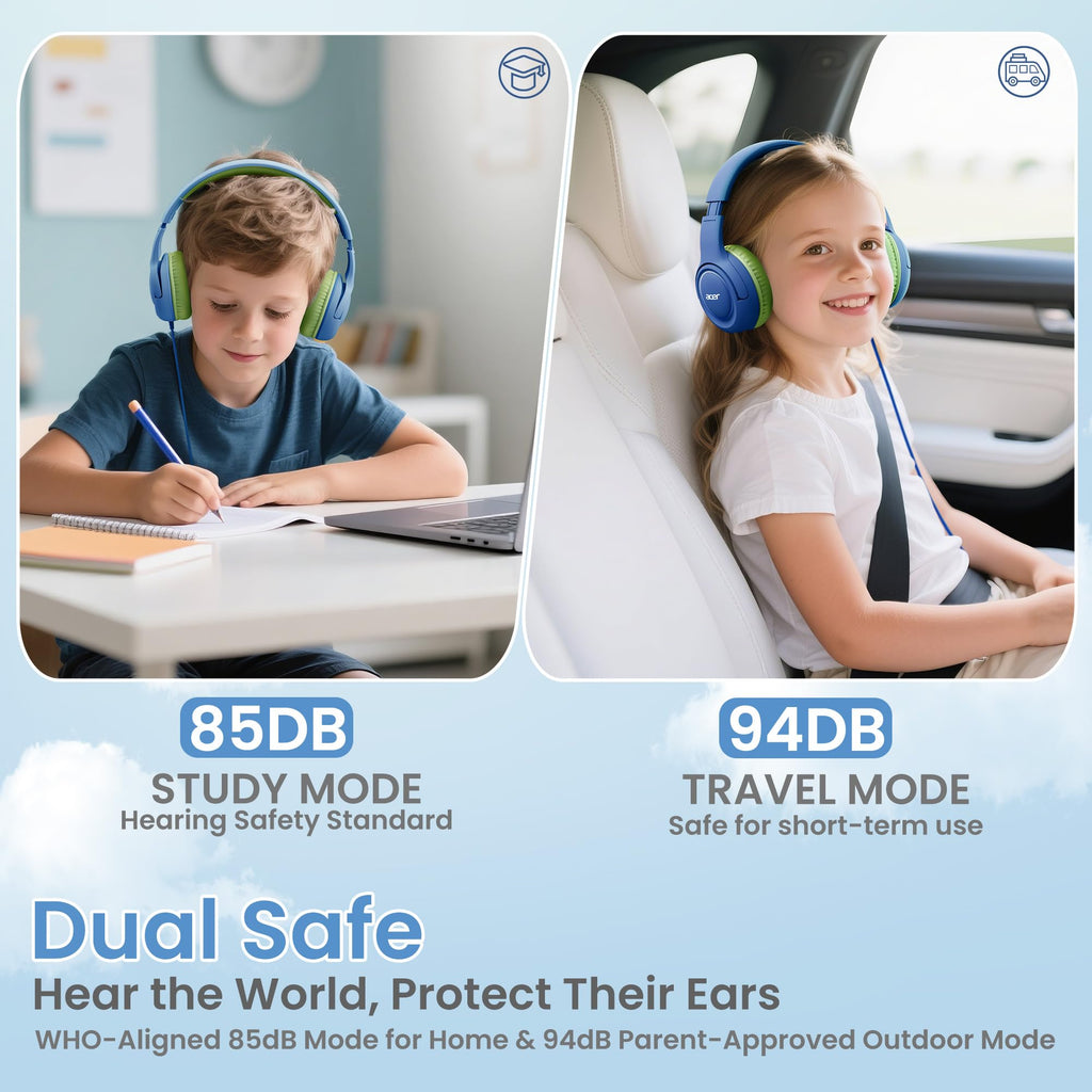 Acer Kids Headphones for School, 85-94dB Limiter, 3.5mm Jack, w/Mic HK03
