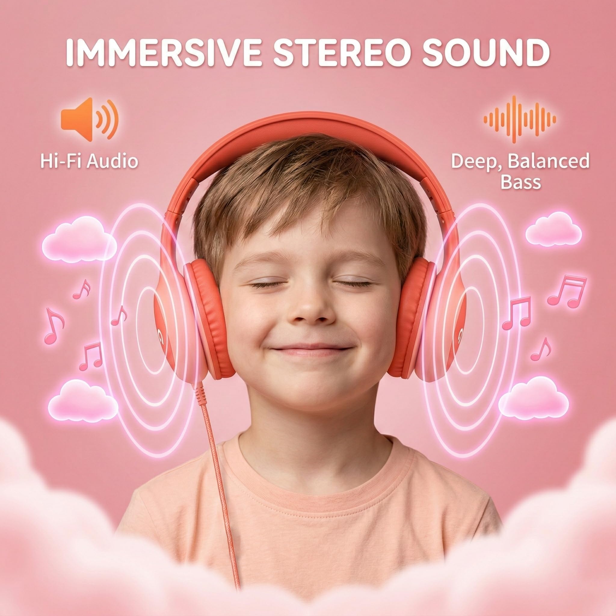 ADOOPE Wired Kids Headphones with USB C Plug, 85dB Safe Volume, Adjustable Headband, Tangle-Free Cord Headphones for School, Tablet, Travel (Light Purple & Pink, Without Microphone)