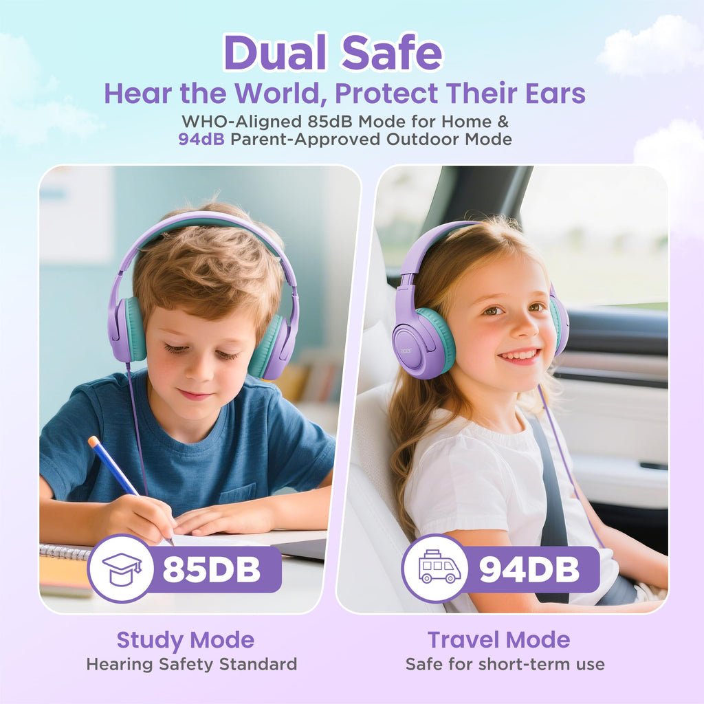 Acer Kids Headphones for School, 85-94dB Limiter, 3.5mm Jack, w/Mic HK03