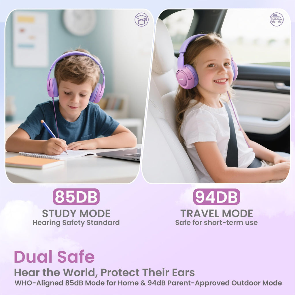 Acer Kids Headphones for School, 85-94dB Limiter, 3.5mm Jack, w/Mic HK03