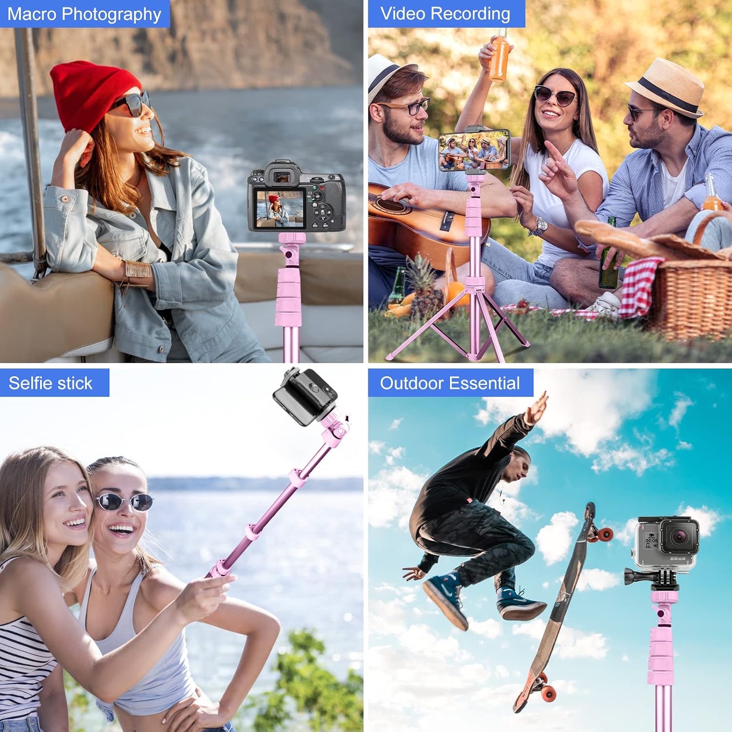 SENSYNE 72" Phone Tripod & Selfie Stick, Extendable Cell Phone Tripod Stand with Wireless Remote and Phone Holder, Compatible with iPhone Android Phone, Camera, Pink