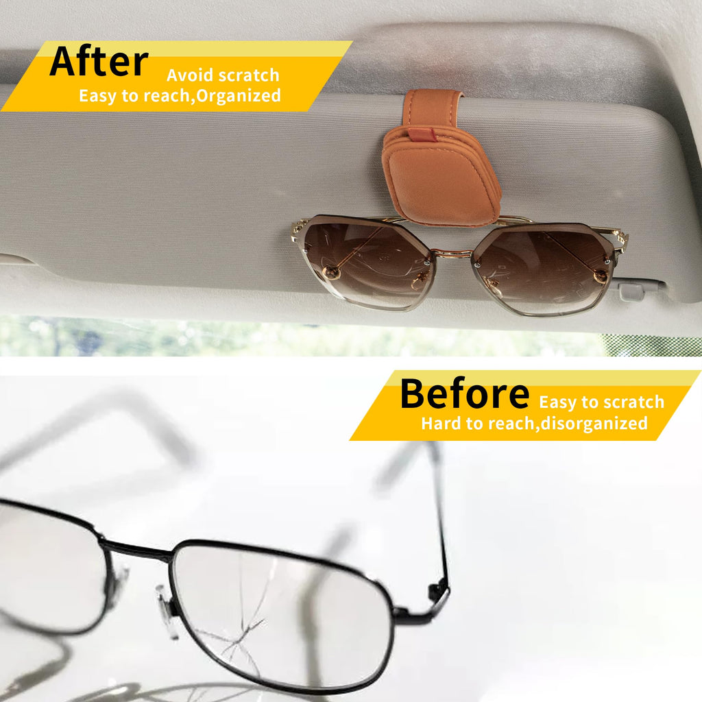 Yuoyar Magnetic Leather Sunglasses Holder for Car, 2 Packs (Black)