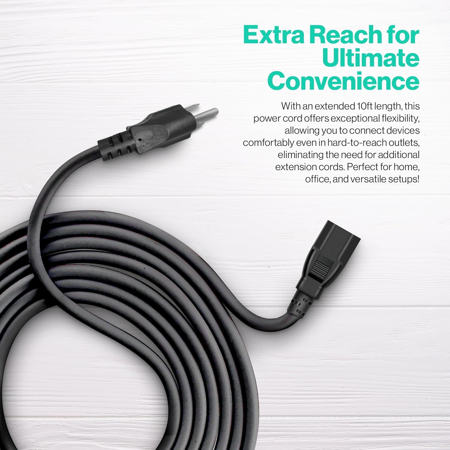 20ft 3 Prong Computer Power Cord |125V| Standard Replacement AC Electric Cable for Monitor, TV, Computer, Desktop, PC, Printer