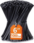 Zip Ties 6 inch with 25 lb Tensile Strength, Black Cable ties, 1000 Pack, ANOSON
