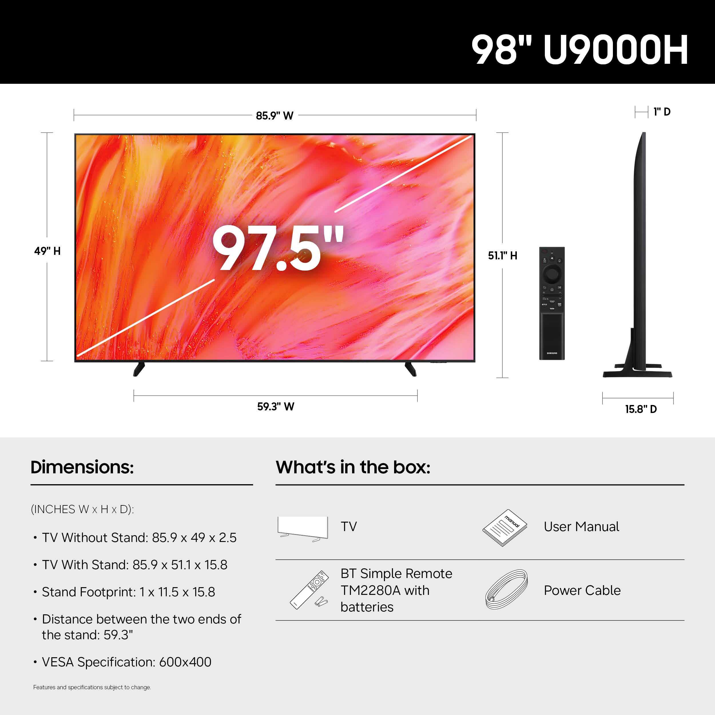 Samsung 65-Inch Class U8000H Series Crystal UHD, 4K, Smart TV, 2026 Model