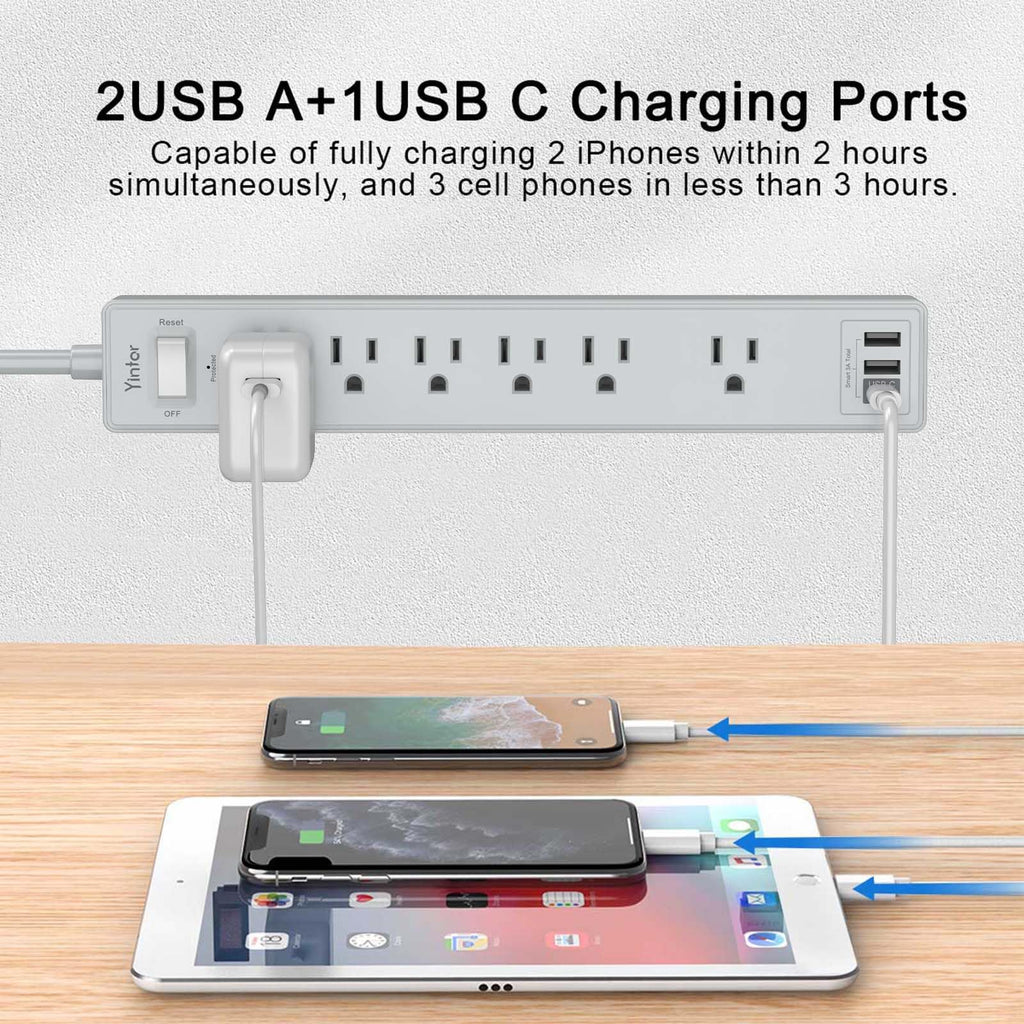 Yintar 6Ft Surge Protector Power Strip with 6 Outlets & 3 USB Ports, Black