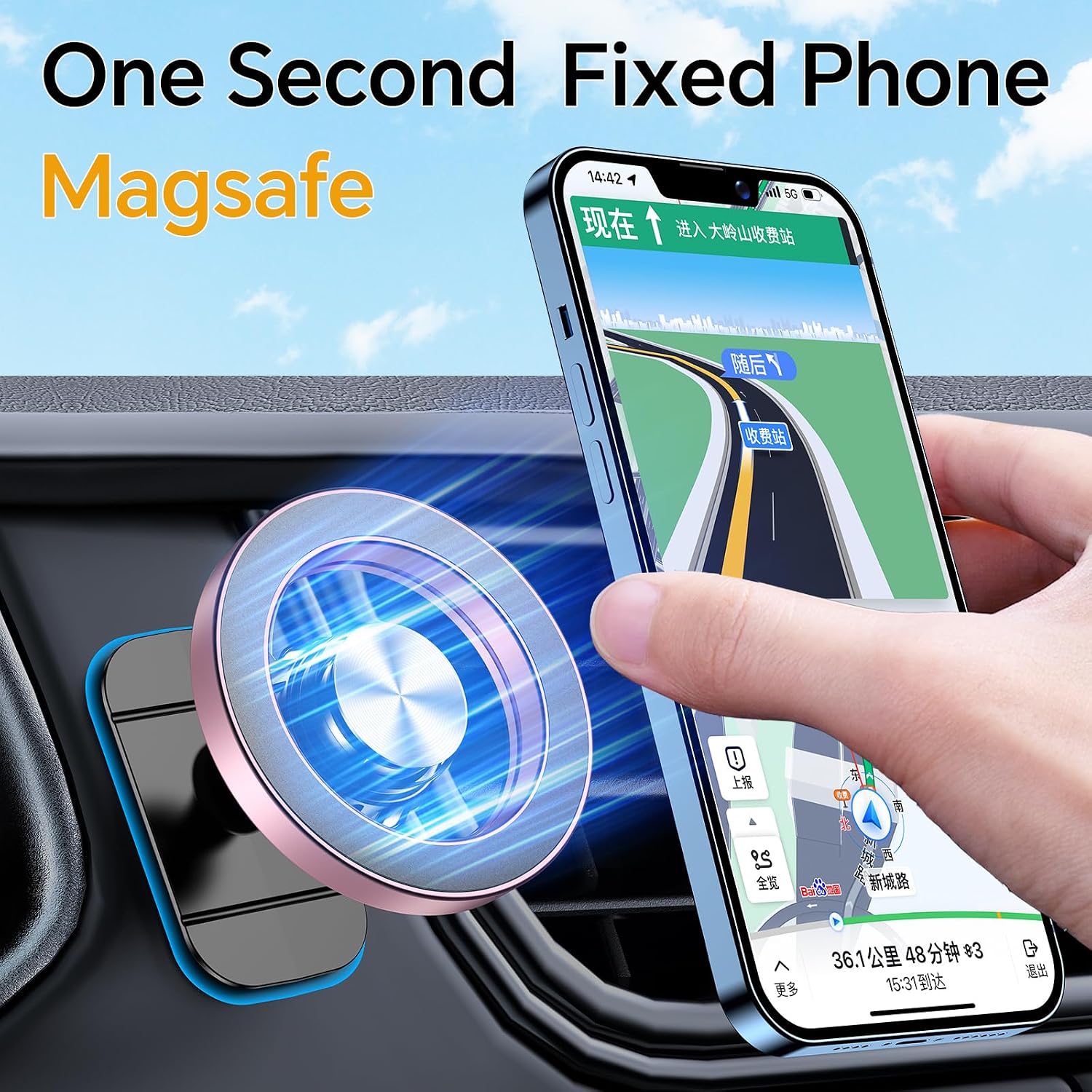 Kaistyle for Magsafe Car Mount【Strong Magnets】Magnetic Phone Holder for Car Phone Holder Mount Dash Mounted Holders Phone Holders for Your Car Accessories for Women Men for iPhone 17 Pro Max 16 15 14