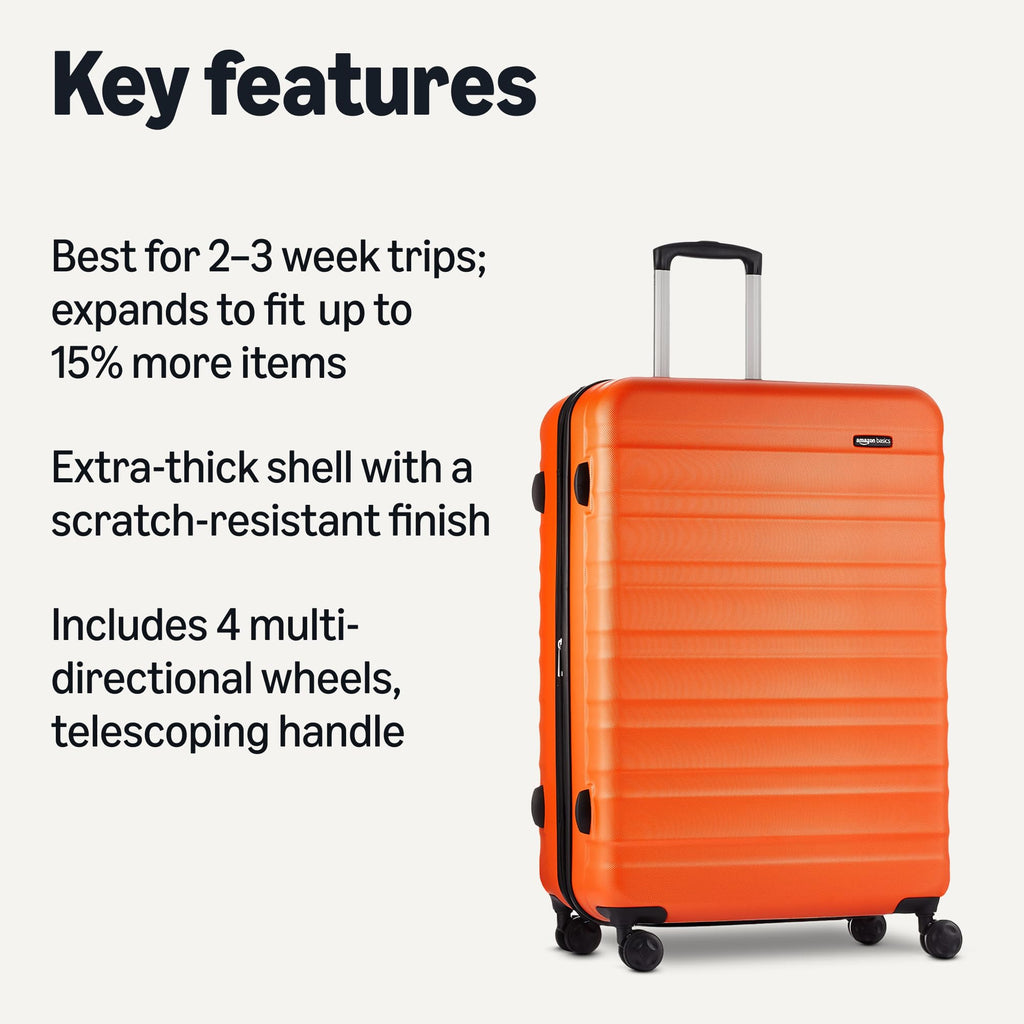 Amazon Basics 30" Hardside Large Checked Luggage, Hardshell Suitcase With Four Multi-directional Wheels, Expandable For Up to 15% More Space, Scratch-Resistant Shell, Black
