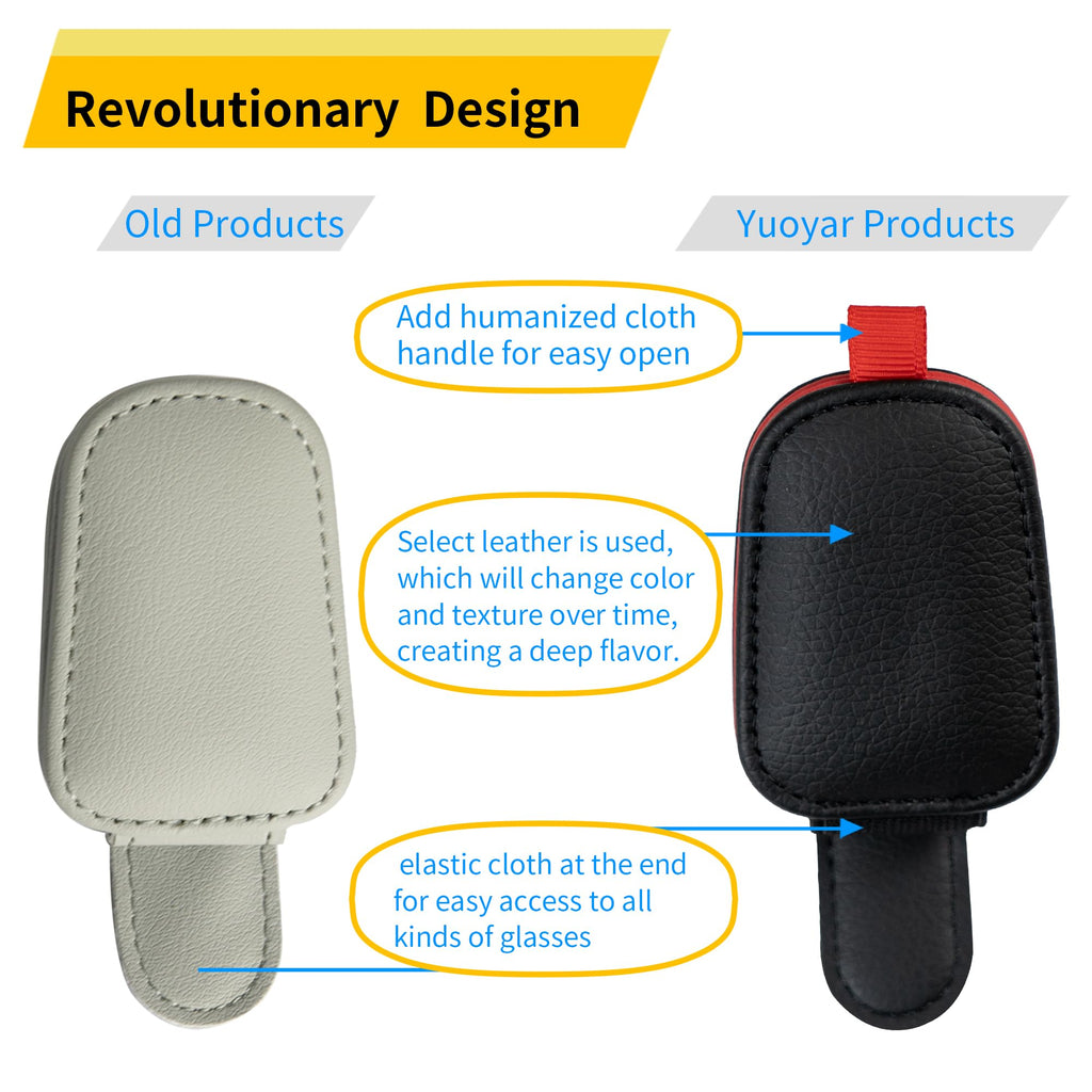 Yuoyar Magnetic Leather Sunglasses Holder for Car, 2 Packs (Black)