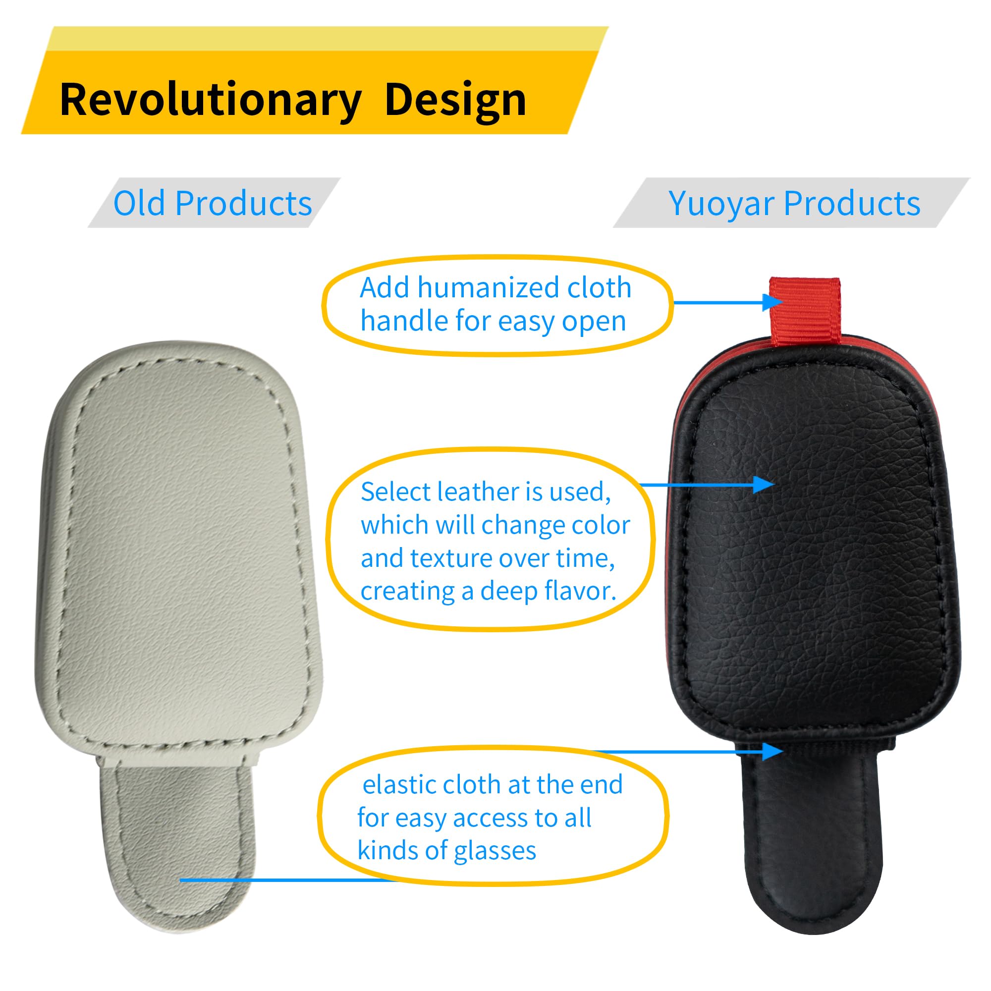 Yuoyar Magnetic Leather Sunglasses Holder for Car, 2 Packs (Black)
