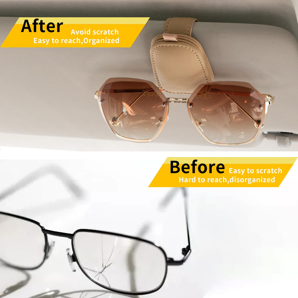 Yuoyar Magnetic Leather Sunglasses Holder for Car, 2 Packs (Black)