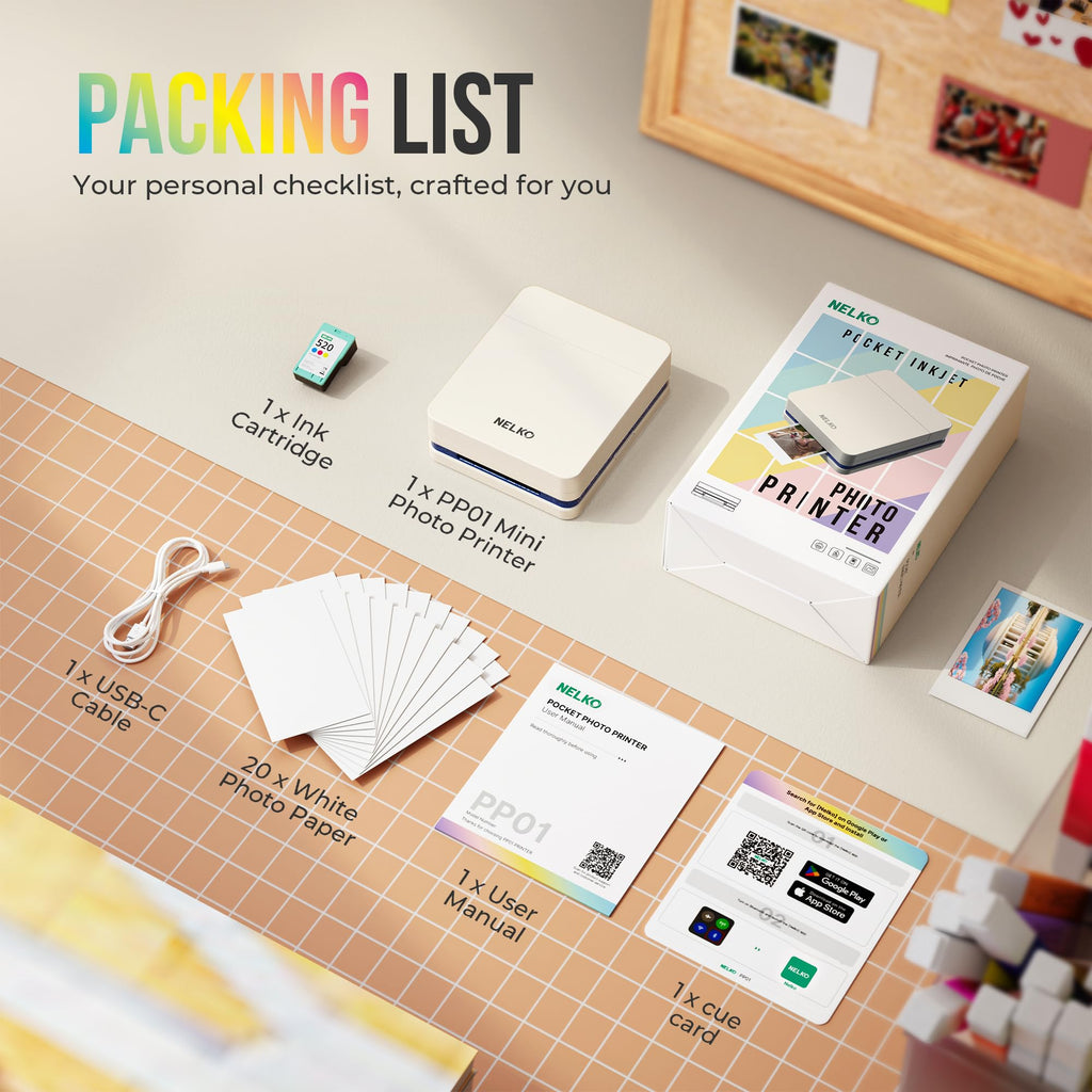 Nelko PP01 Photo Printer, 2x3 Portable Photo Printer, Mini Printer, Beige
