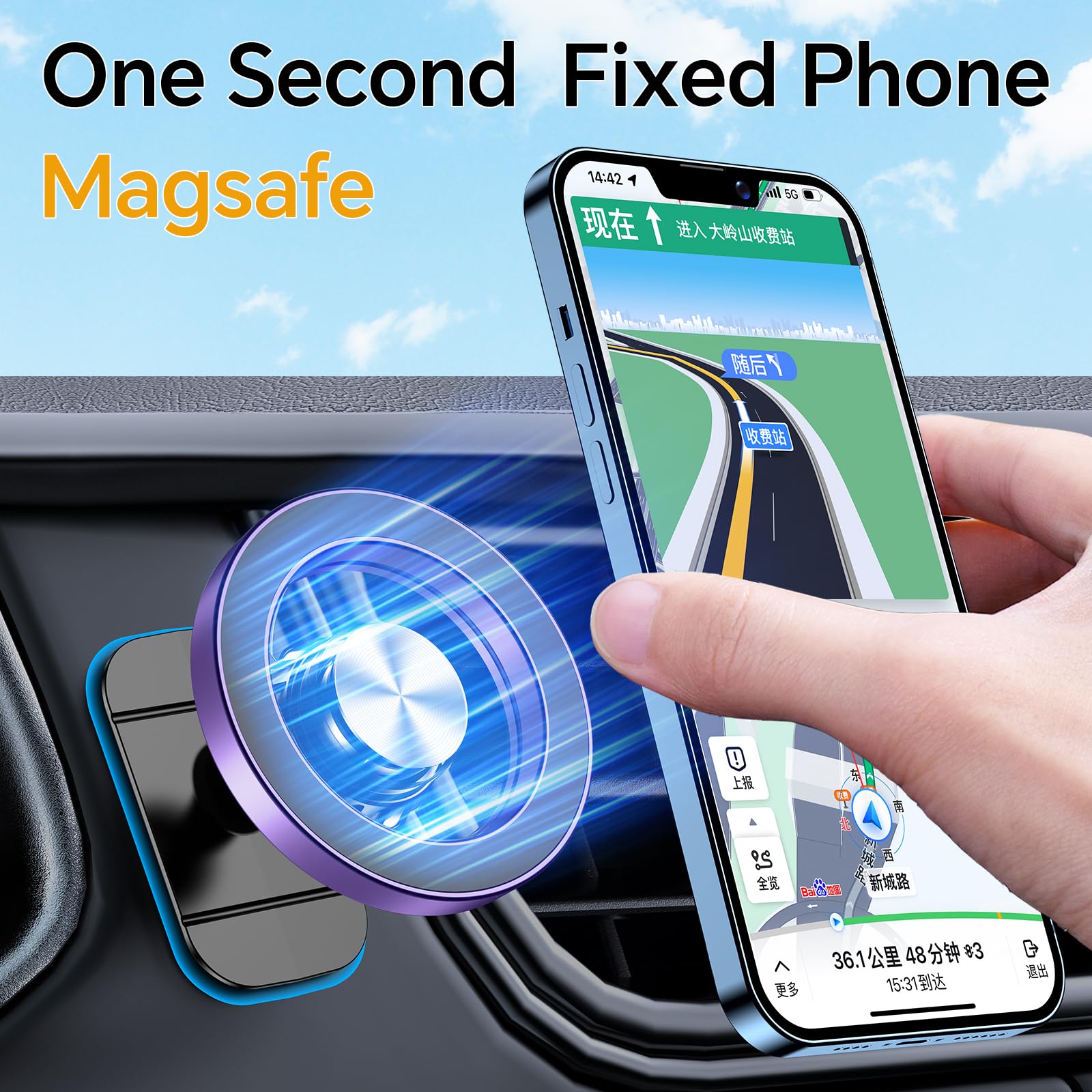 Kaistyle for Magsafe Car Mount【Strong Magnets】Magnetic Phone Holder for Car Phone Holder Mount Dash Mounted Holders Phone Holders for Your Car Accessories for Women Men for iPhone 17 Pro Max 16 15 14