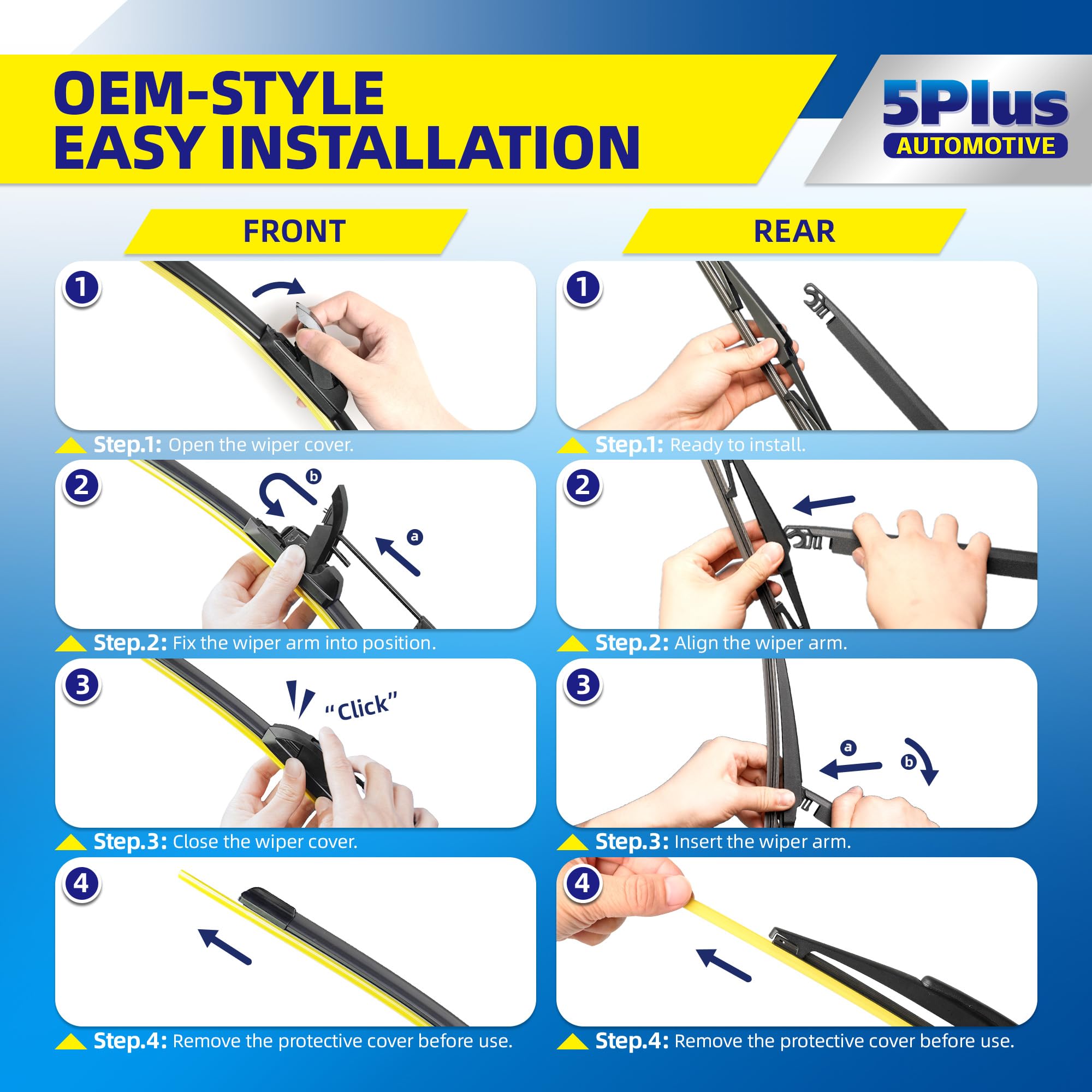 5 PLUS Custom-Fit Wipers fits Toyota Prius 2004-2009 Windshield Wipers