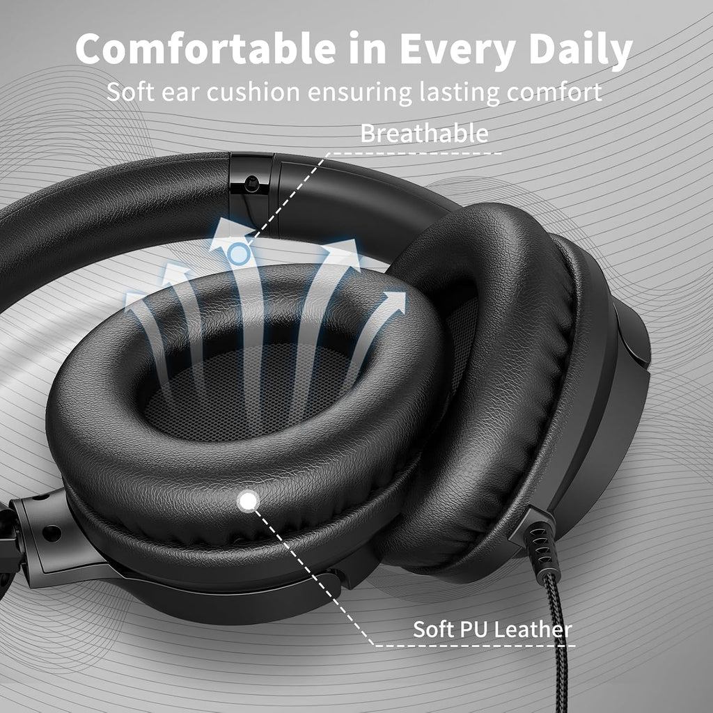 Headphones Wired with Microphone for School, 3.5mm Corded Headphones, Black