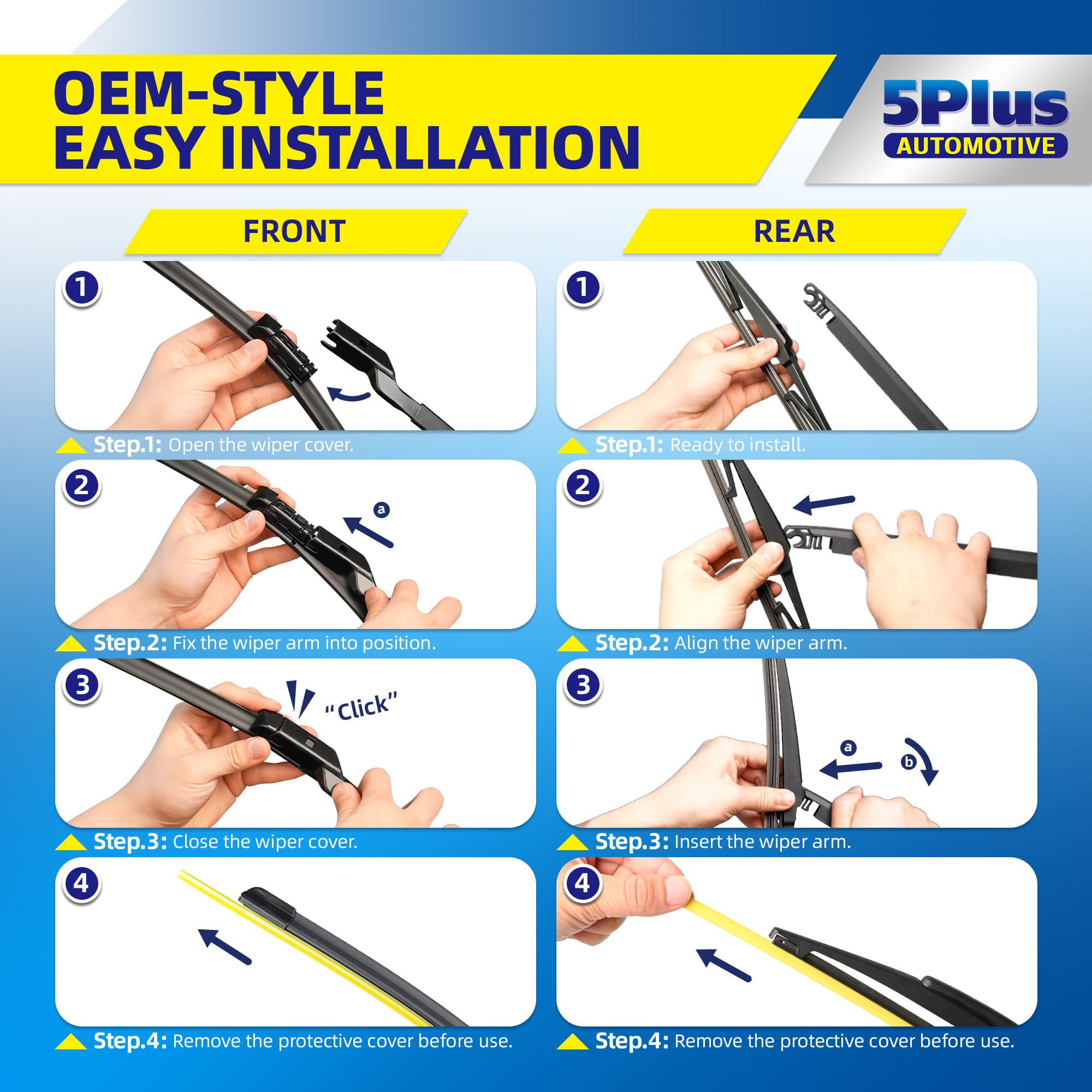 5 PLUS Custom-Fit Wipers fits Toyota Prius 2004-2009 Windshield Wipers